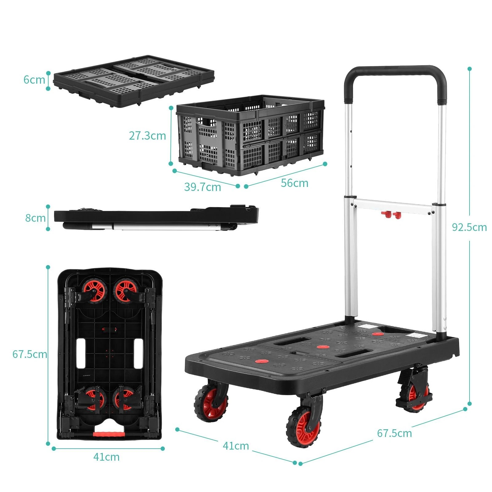 Ausway 150kg Folding Platform Trolley with Basket Portable Flatbed ...
