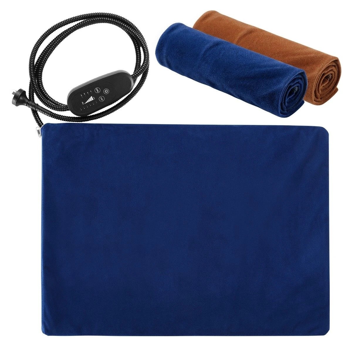 1 Pet Scene Pet Heating Pad Heated Cat Dog Bed with Blue & Brown Covers Included, 1 of 2