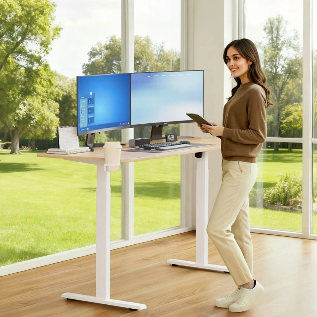 8 Artiss Standing Desk Sit Stand Touch Control Electric Oak 140CM - Brown, 8 of 8