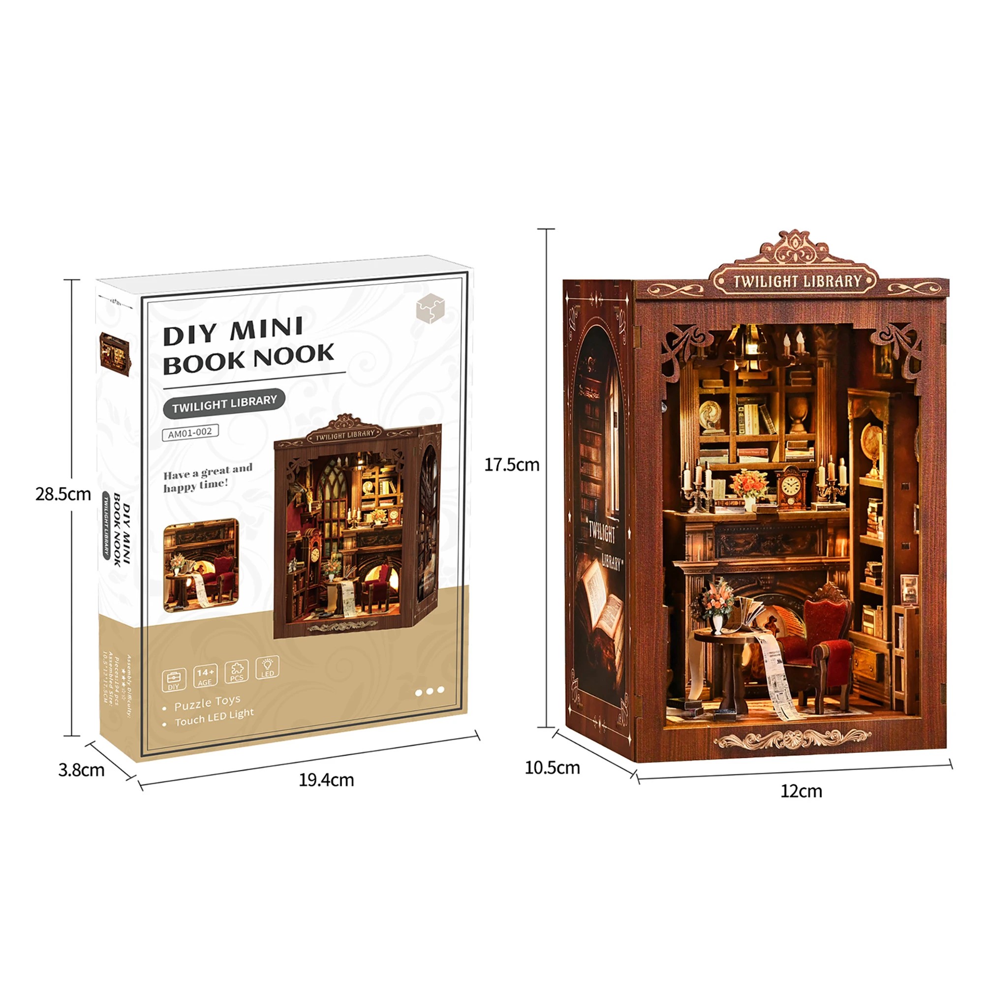 3 Bo Peep Book Nook Kit For Adults Miniature Bookstore Model with Warm LED Walnut, 3 of 8