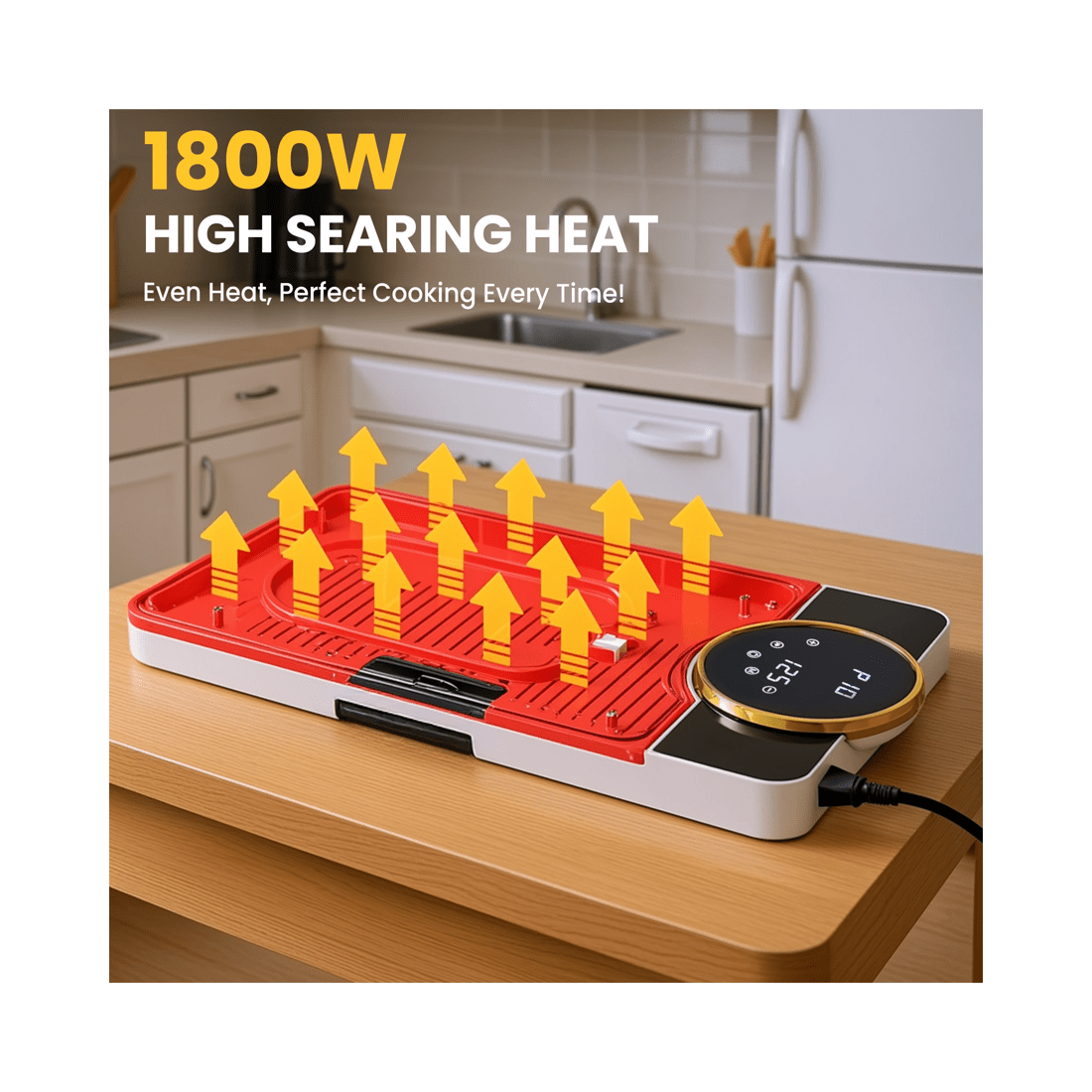 3 Advwin Electric Grill Pan, Electric Hot Plate With Lcd Touchscreen, Non-stick Griddle Plate For Family, 3 of 7