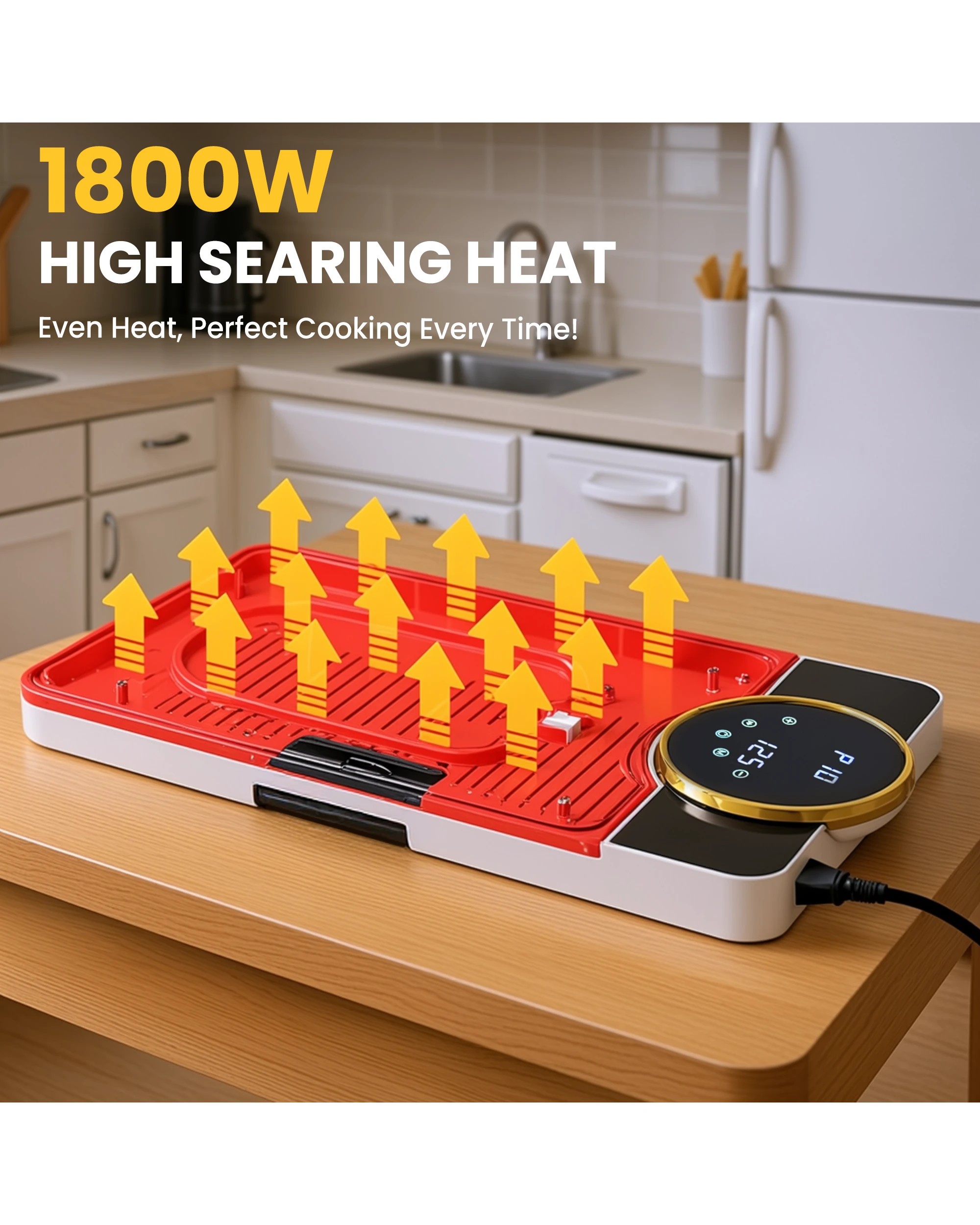 3 Advwin Electric Grill Pan, Electric Hot Plate With Lcd Touchscreen, Non-stick Griddle Plate For Family, 3 of 7