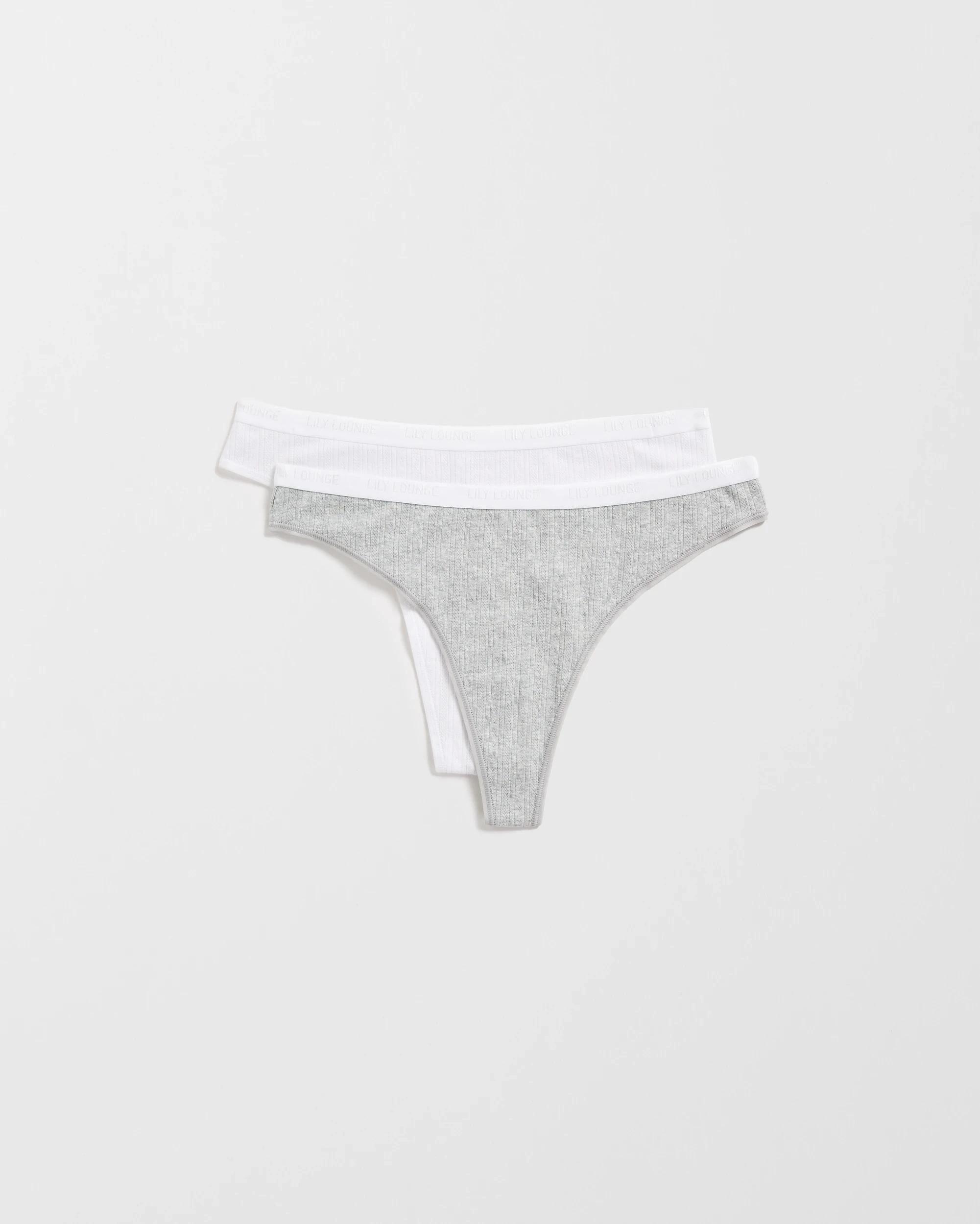 1 Australian Cotton 2 Pack Pointelle G-String Briefs - Lily Loves GREY + WHITE, 1 of 3