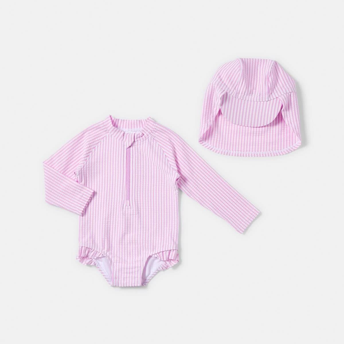 1 Frill Bather Set PINK STRIPES, 1 of 5
