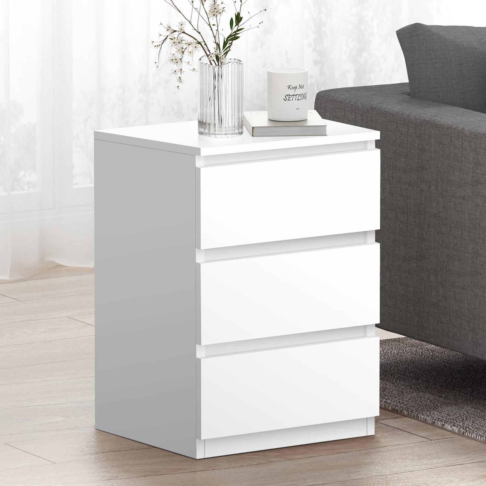 4 Alfordson Bedside Table Nightstand 3 Drawers Side End Table - White, 4 of 10