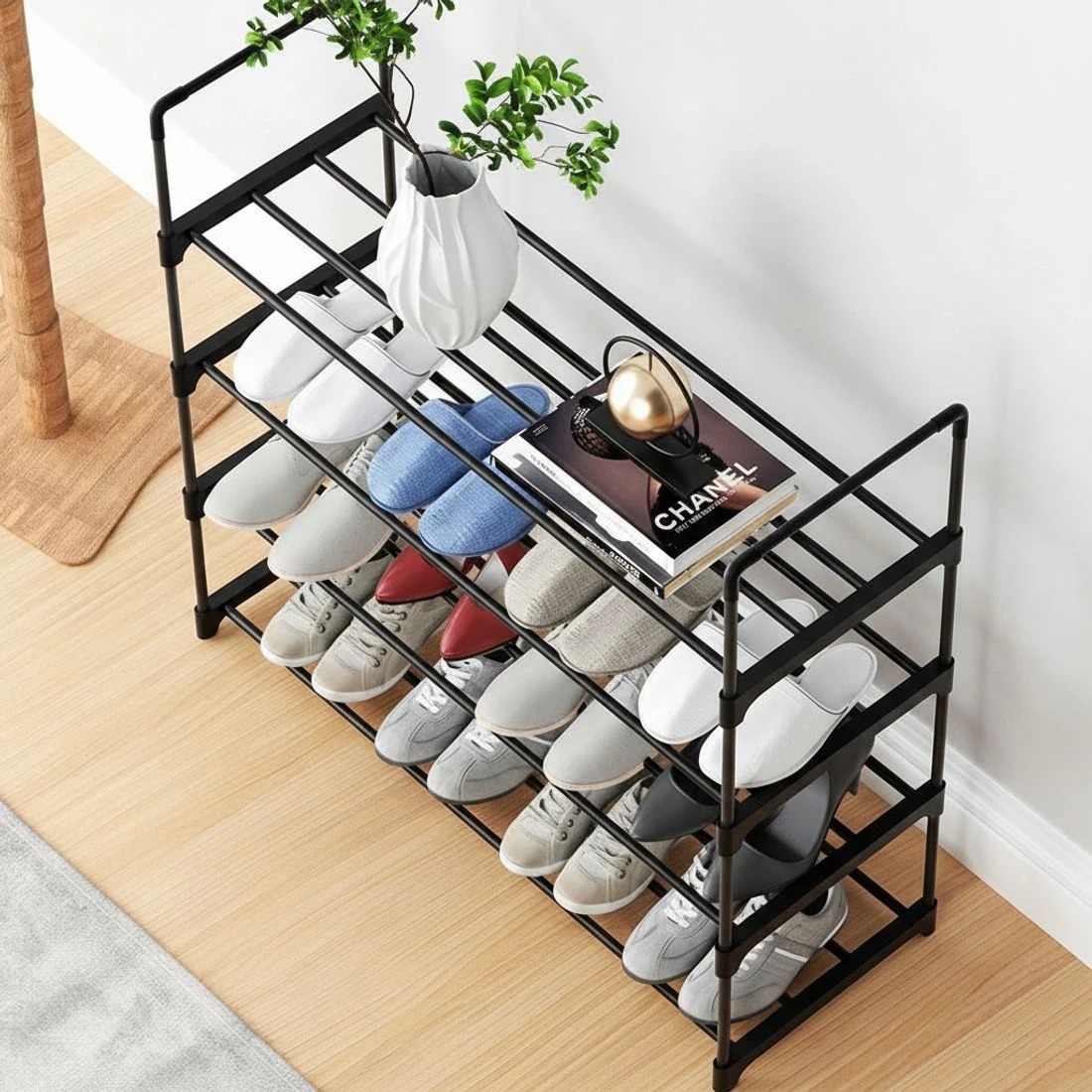 7 Artiss Shoe Rack Cabinet Stackable 4-Tier 16 Pairs Entryway Storage Organizer Easy Clean Sturdy Space Saving - Black, 7 of 8
