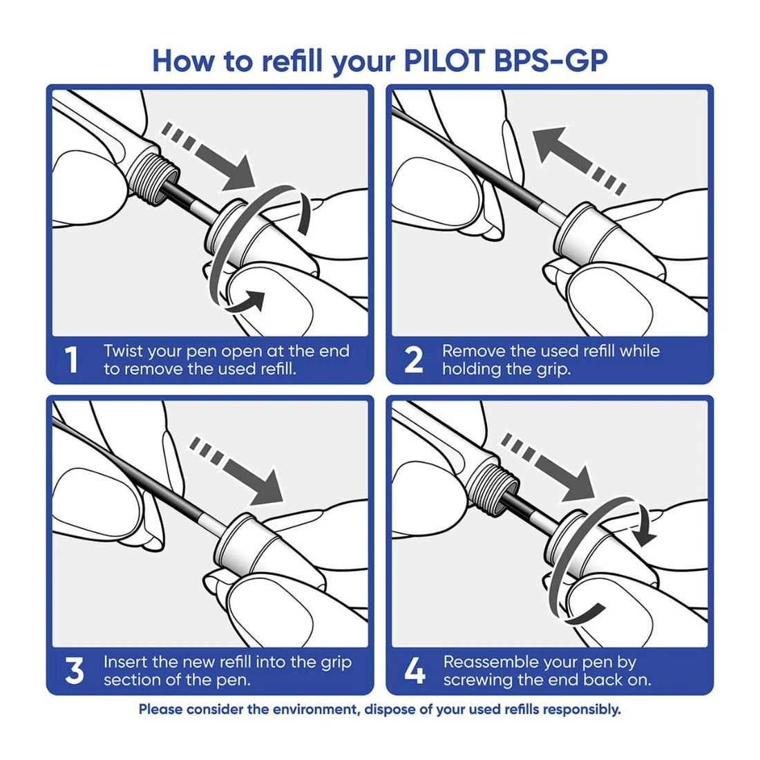 8 PILOT BPSGP Ballpoint Pen Medium 1mm Blue 4 Pack, 8 of 8