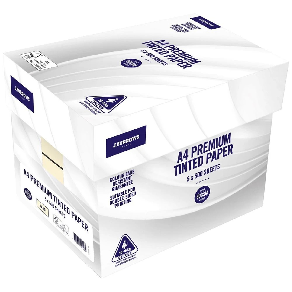 1 J.Burrows Premium A4 Tinted Paper Ream Sand 5 Pack, 1 of 2
