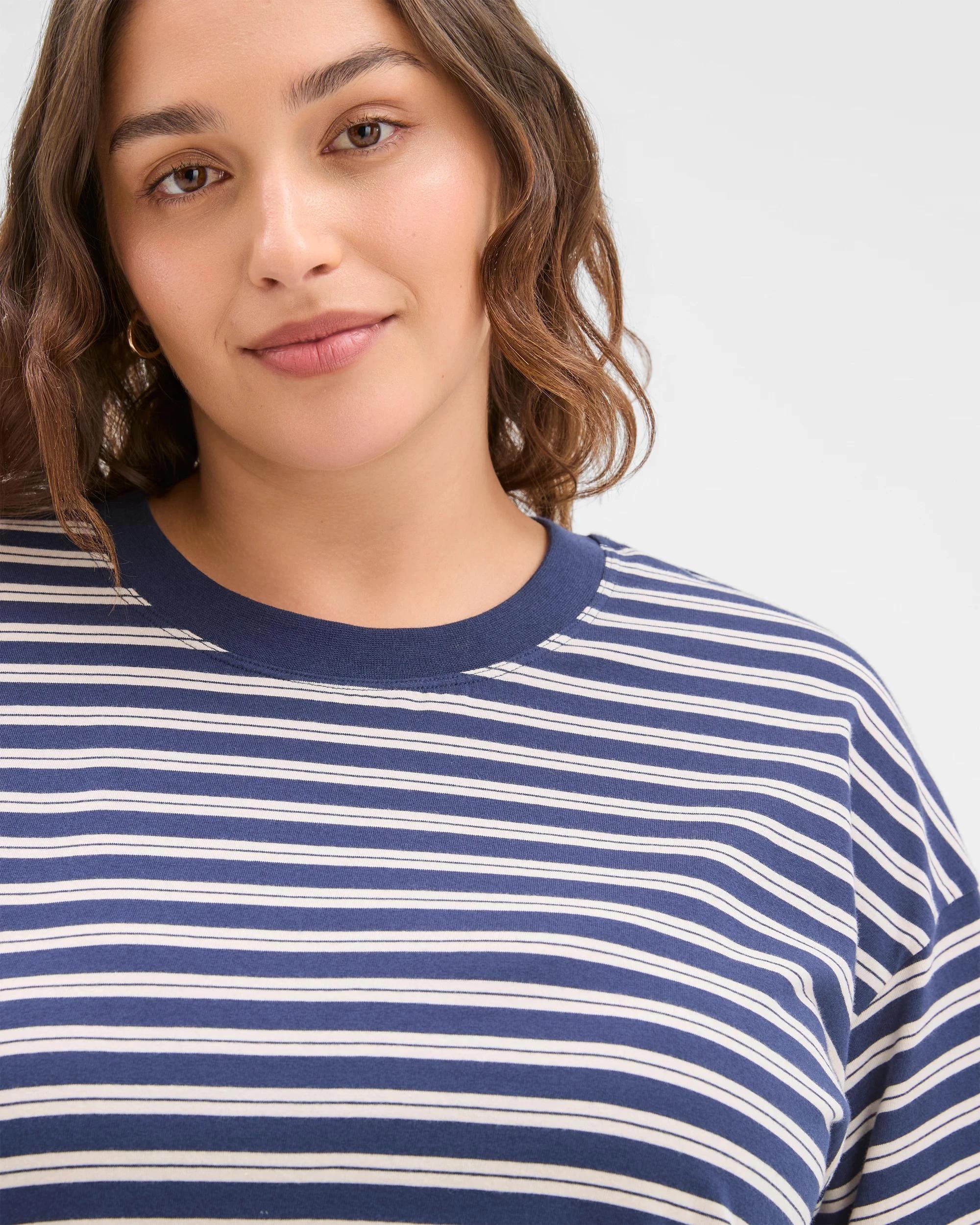 5 Target Curve Plus Size Australian Cotton Short Sleeve Split Hem T-Shirt NAVY BLAZER STRIPE, 5 of 5