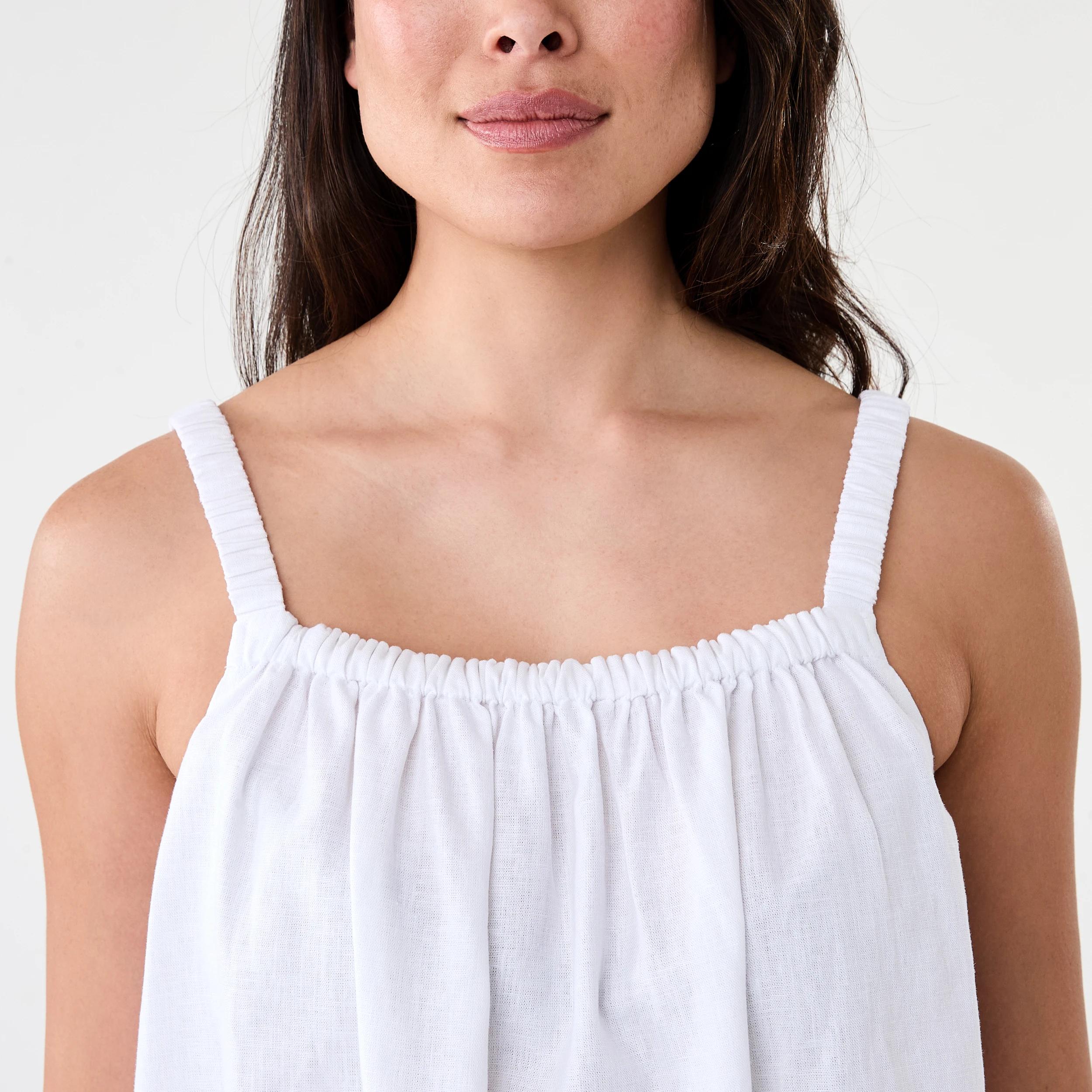 5 Sleeveless Square Neck Linen Blend Top White, 5 of 6