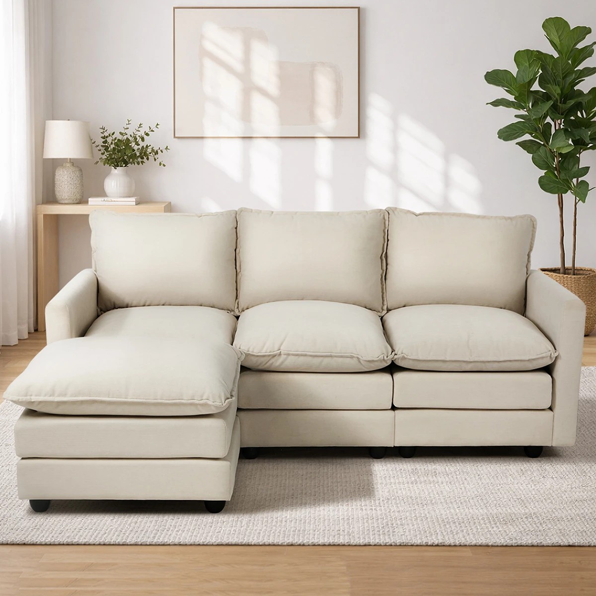 8 Oikiture Sofa Ottoman Set Modular Couch Lounge - Beige, 8 of 10