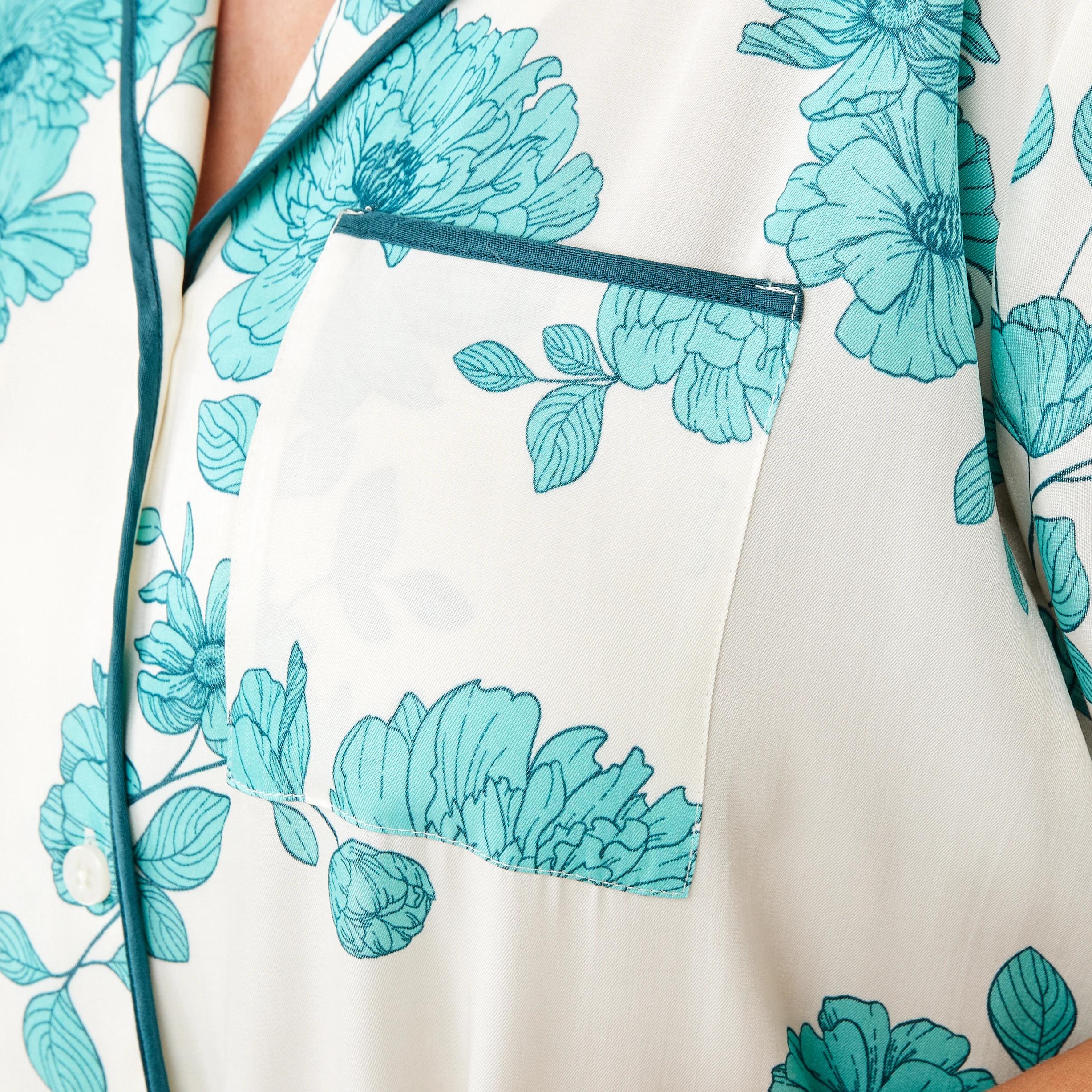 6 Short Sleeve Matte Satin Nightie GREEN FLORAL DEEP MINT, 6 of 6