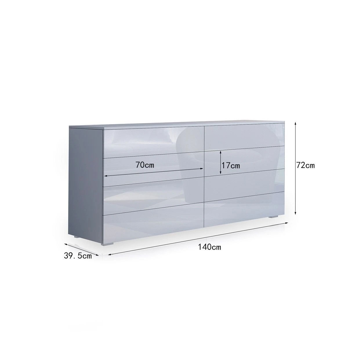 6 Ausway 8 Drawer Cabinet Chest of Drawers Storage Furniture High Gloss Front White, 6 of 6