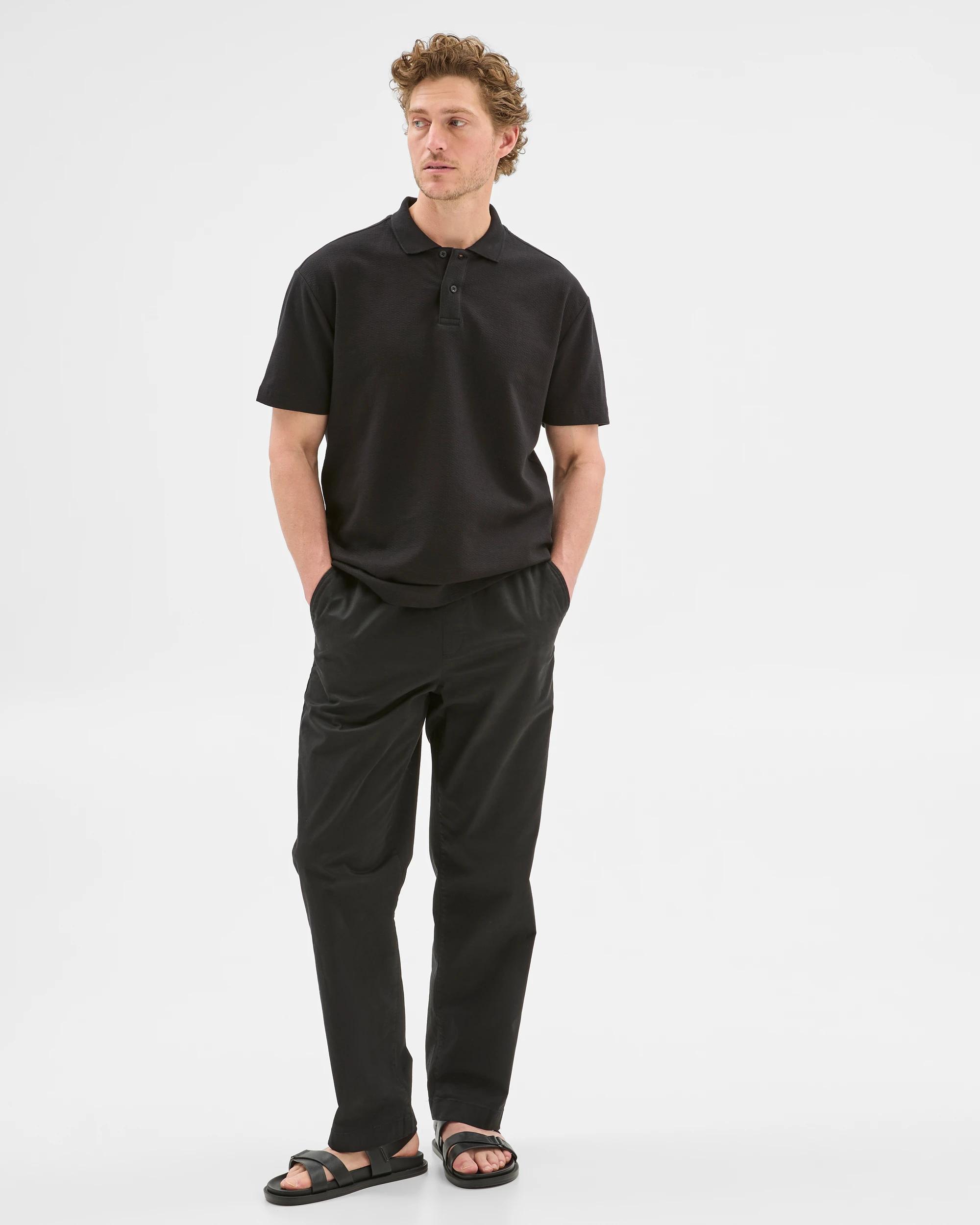 2 Target Australian Cotton Blend Textured Polo Shirt BLACK, 2 of 6