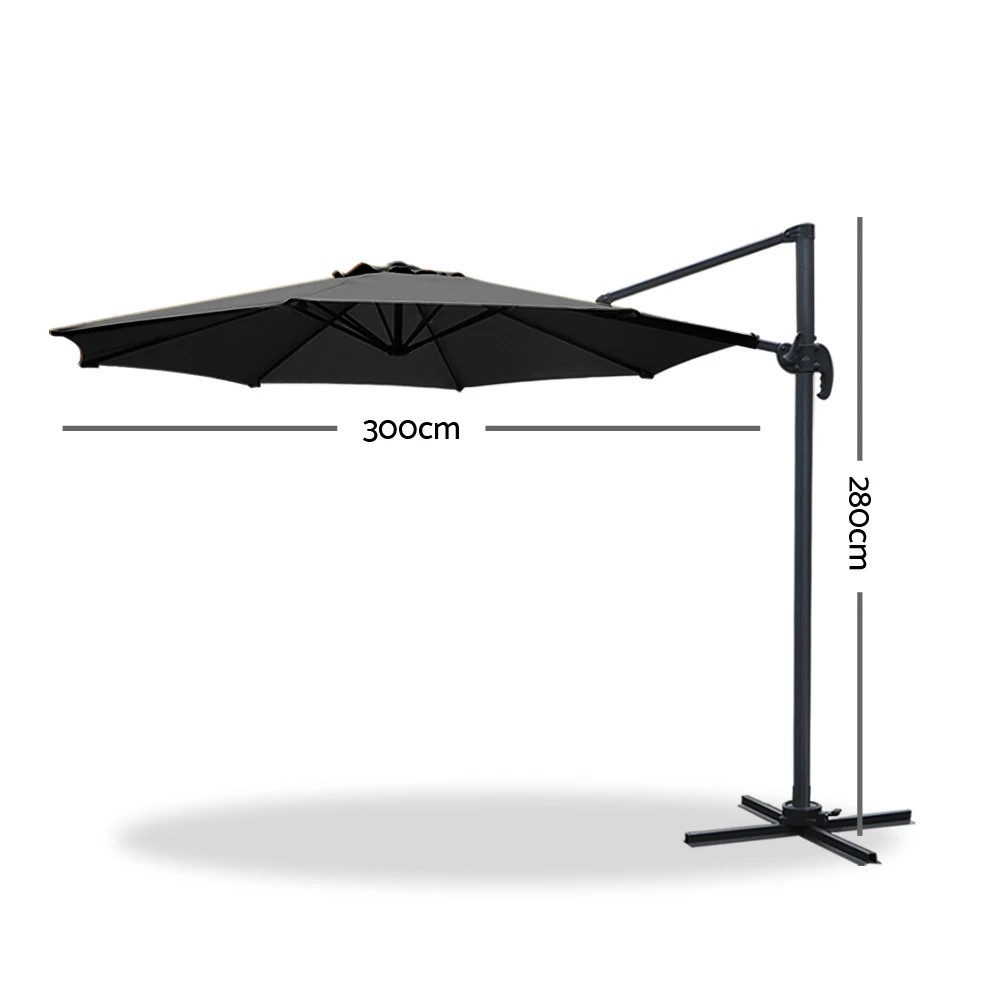 2 Instahut 3m Outdoor Umbrella Cantilever 360 Degree Tilt Beach Roma - Black, 2 of 4
