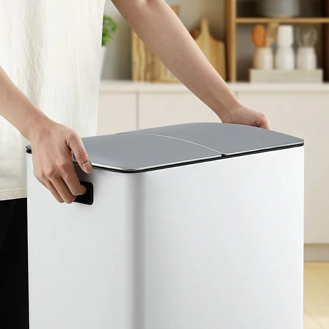 3 Cefito Pedal Bins Rubbish Bin Dual Compartment Waste Recycle Dustbins 40L - White, 3 of 4