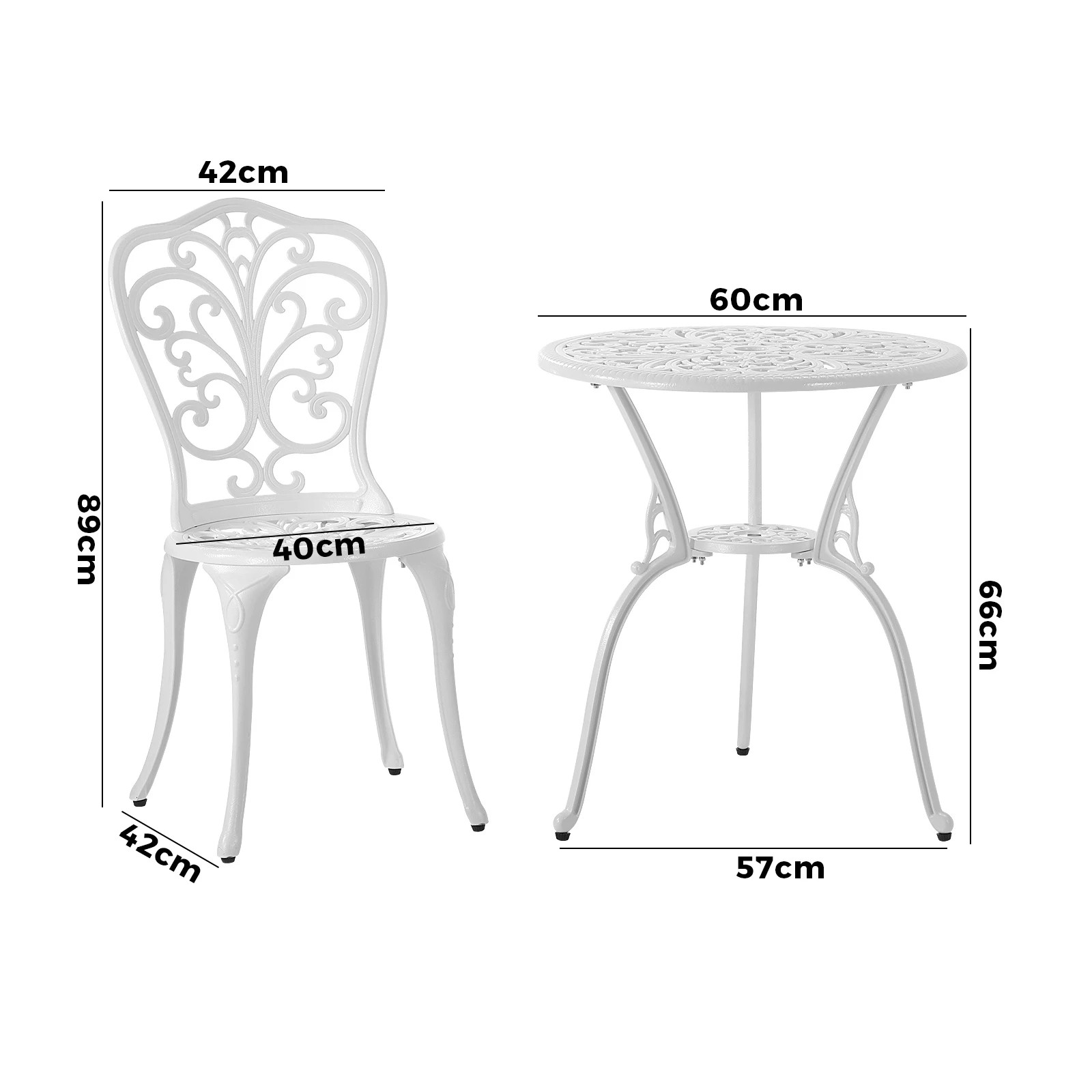 9 Livsip Bistro Outdoor Setting Chairs Table Patio Dining 3pcs Set Cast Aluminium
 - White, 9 of 10