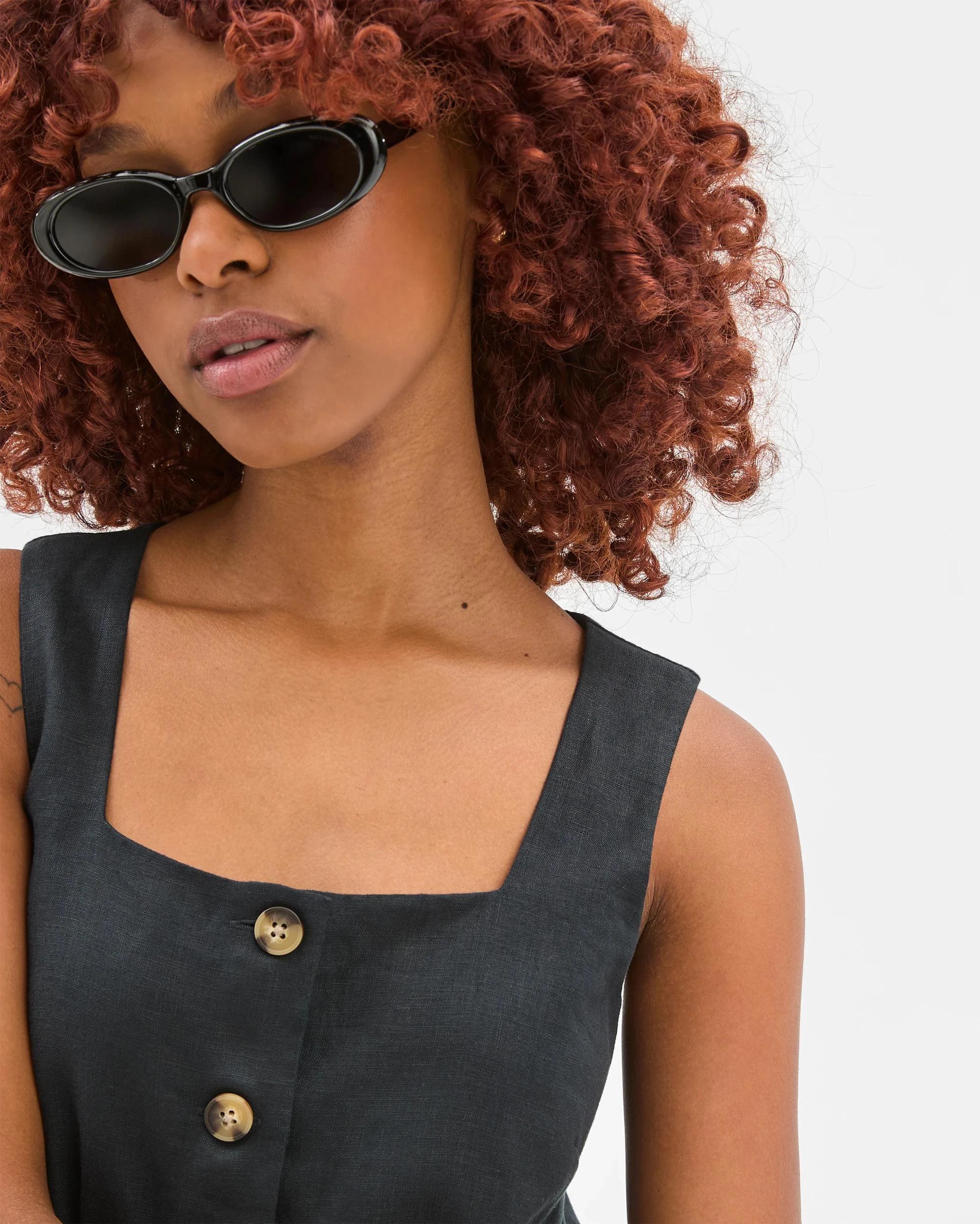 5 Target Petites European Linen A-Line Mini Dress BLACK, 5 of 5