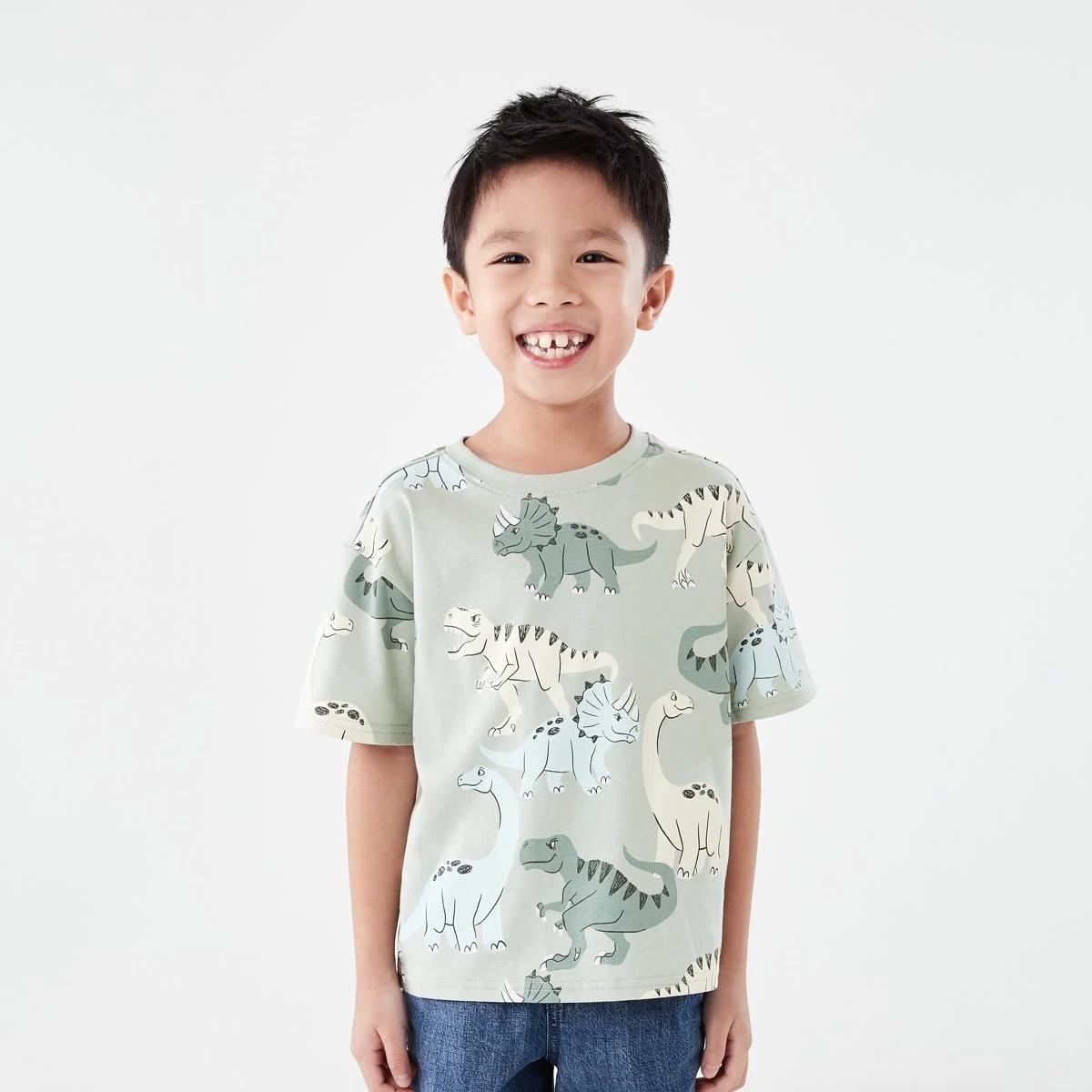 1 All Over Print T-shirt CRANKY DINOS AQUA GREY, 1 of 6