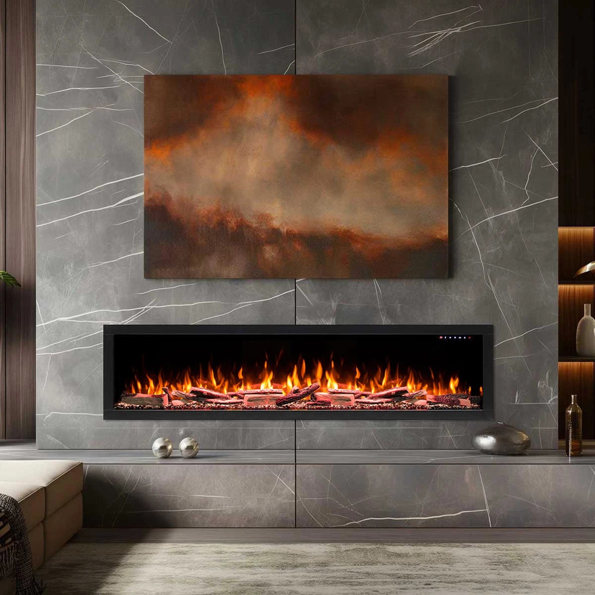 1 Moda Living Fantasia 72 inch Electric Fireplace - Extra Deep - Black, 1 of 5