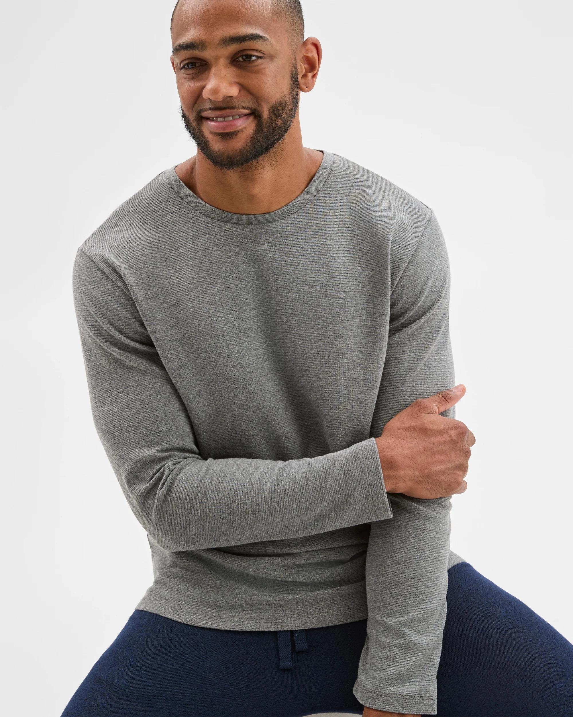 3 Maxx Australian Cotton Blend Ottoman Long Sleeve Sleep T-Shirt GREY MARLE, 3 of 5