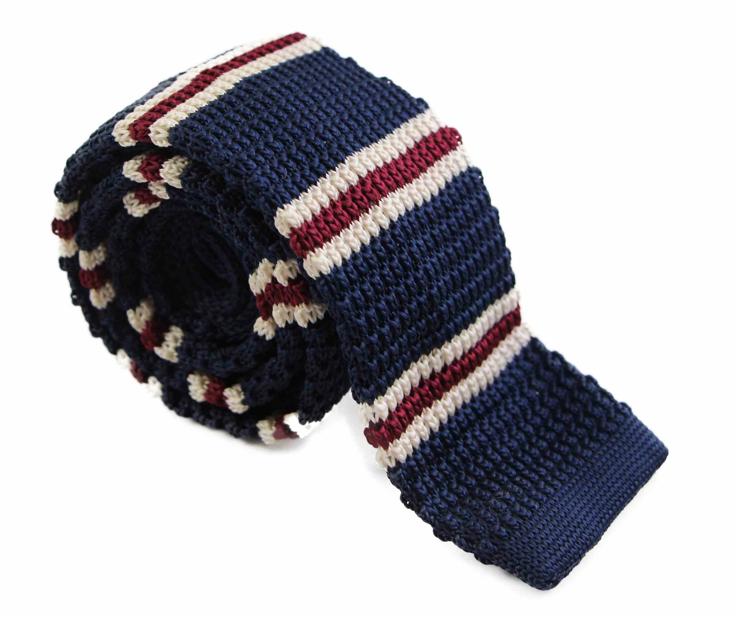 3 Zasel Knitted Navy, Latte & Maroon Striped Patterned Neck Tie - Multi - Multi, 3 of 4