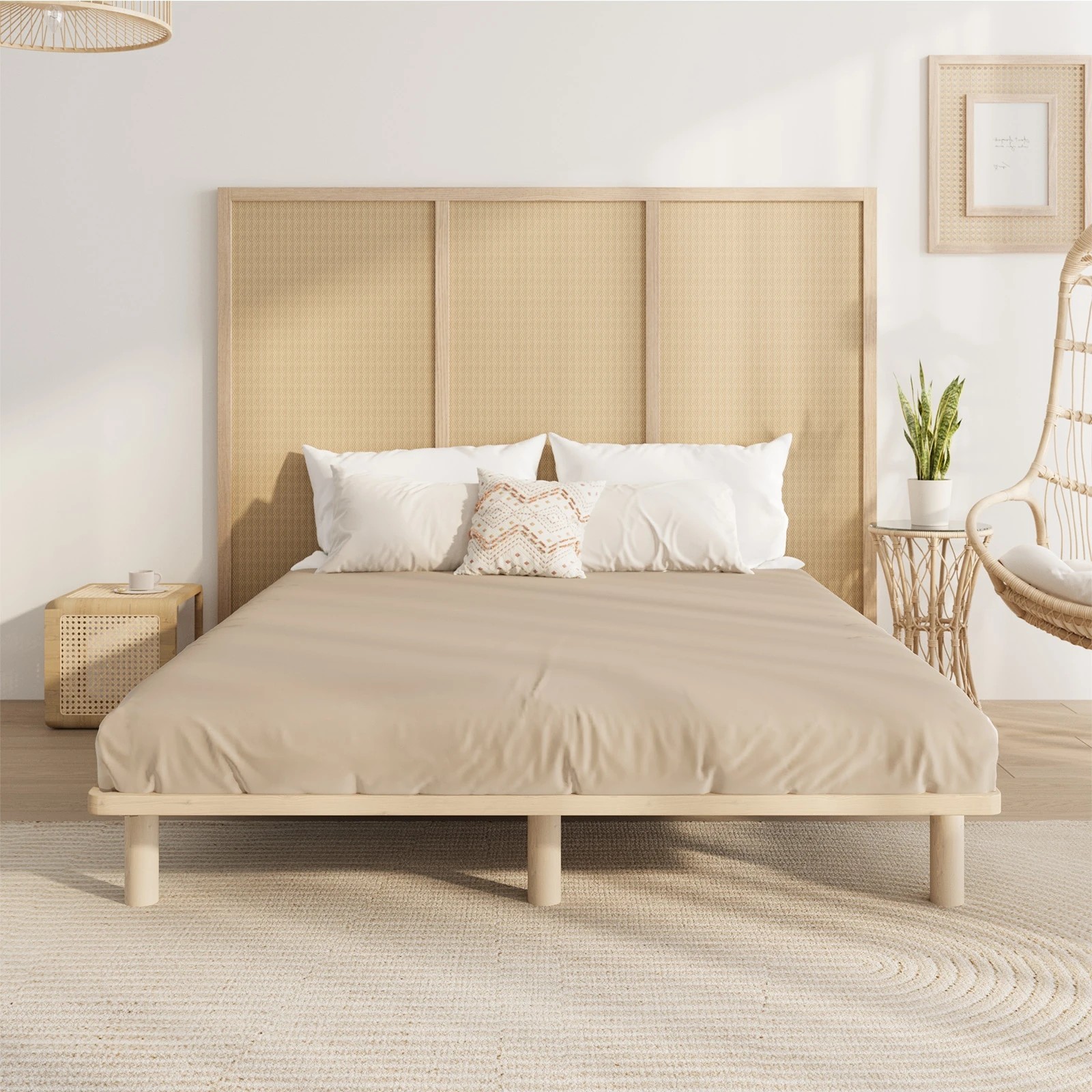 3 Oikiture Bed Frame Queen Size Wooden Bed Base Platform Timber
 - Natural, 3 of 10