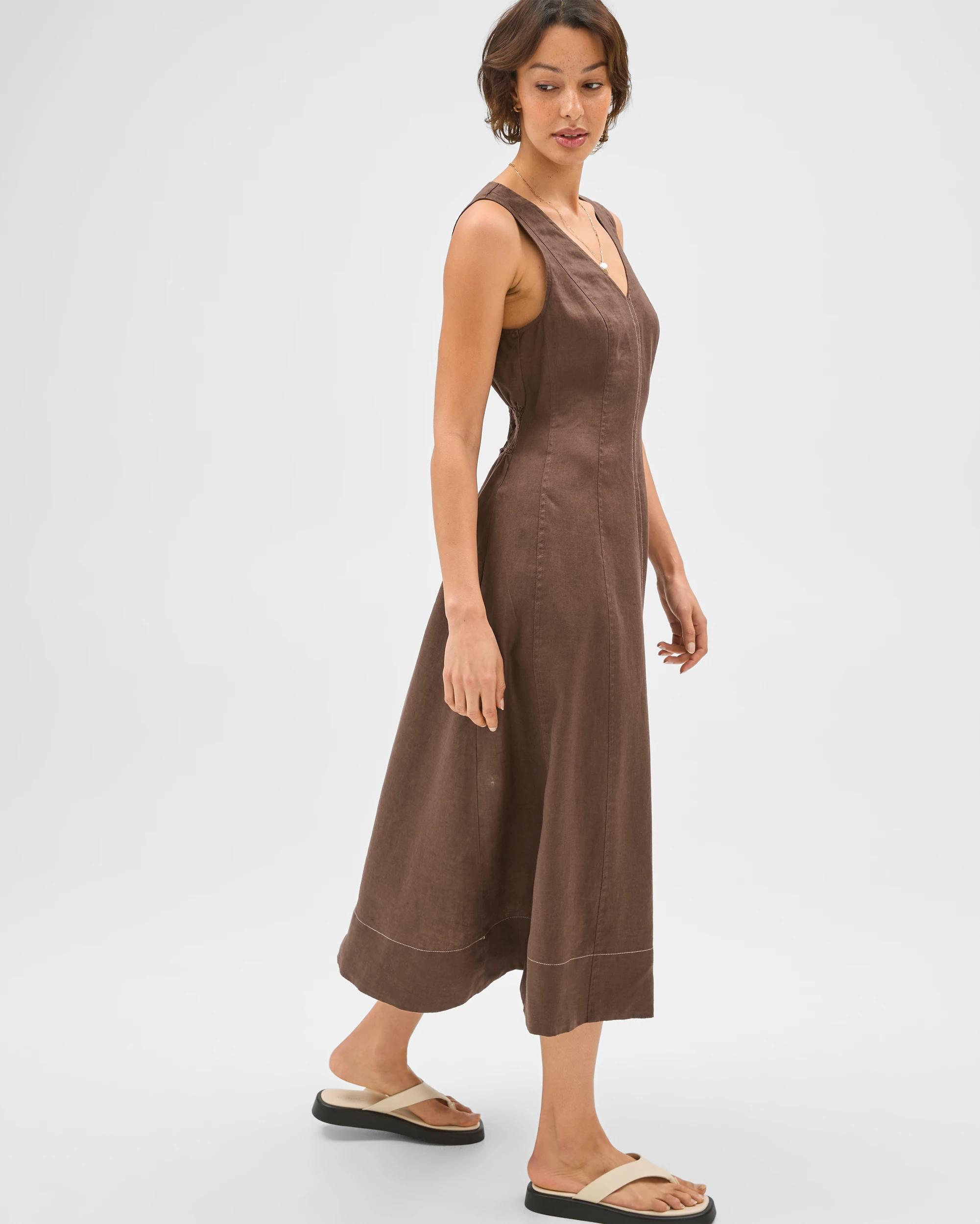 3 Target Woman European Linen Sleeveless Seamed Midi Dress COFFEE BEAN, 3 of 7
