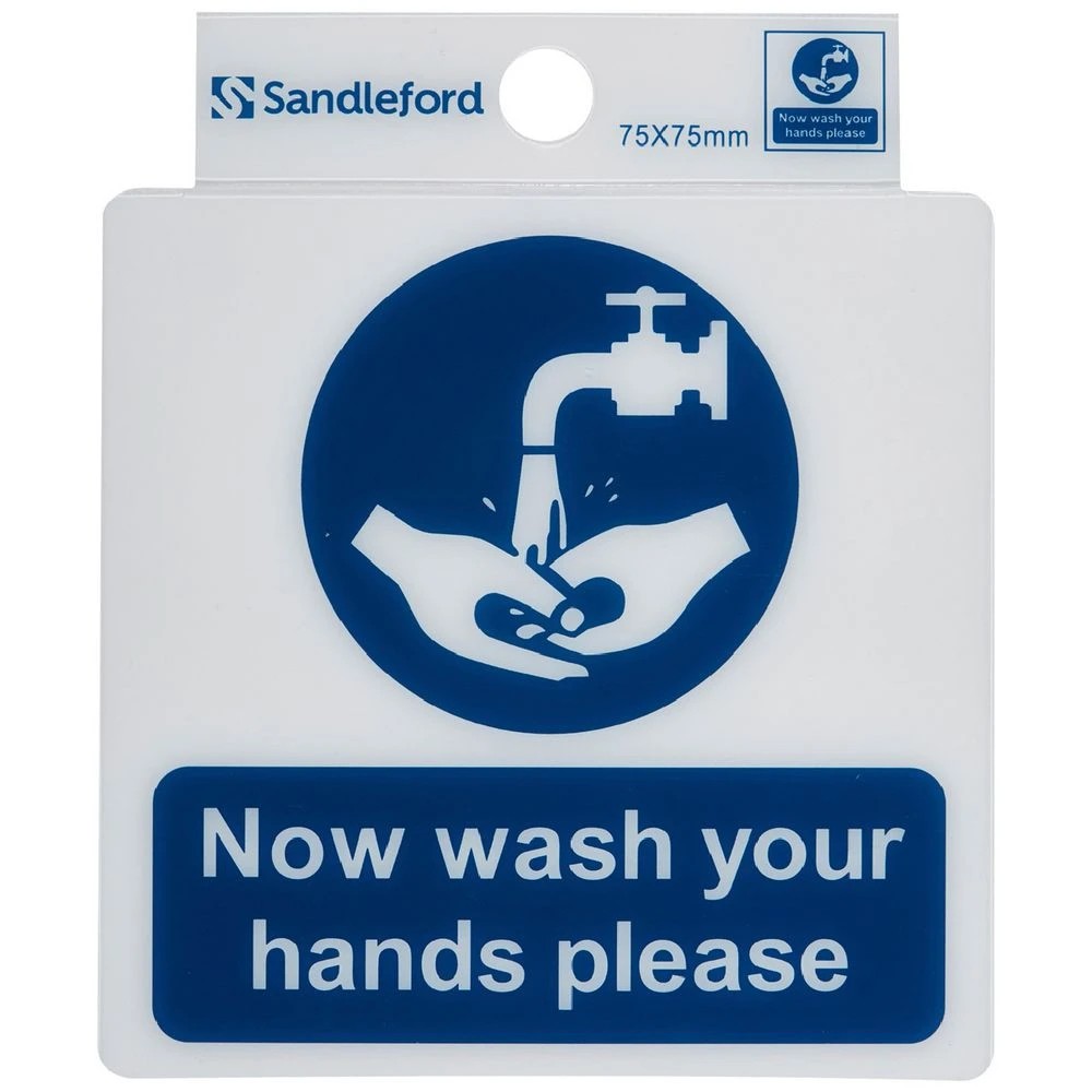 1 Sandleford Now Wash Your Hands Self Adhesive Sign 75 x 75mm, 1 of 1