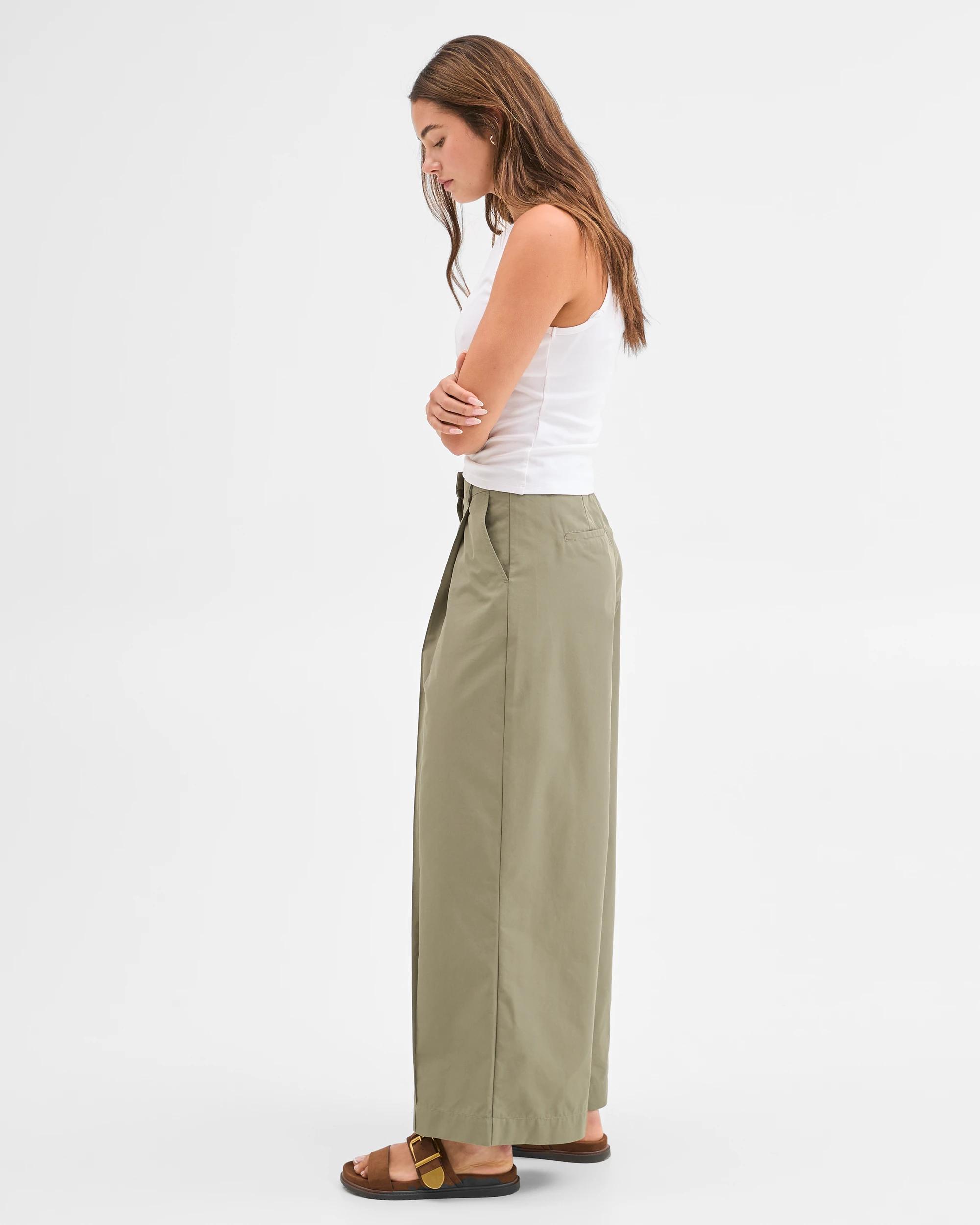 3 Lily Loves Australian Cotton Blend Pleated Wide Leg Pants SMOKEY OLIVE, 3 of 7