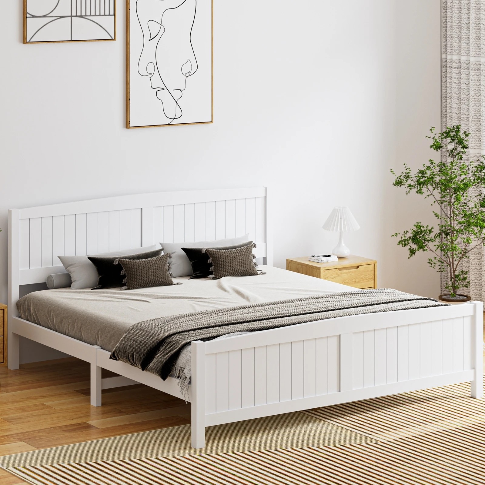 2 Oikiture Bed Frame King Size Wooden Base Timber Platform
 - White, 2 of 10