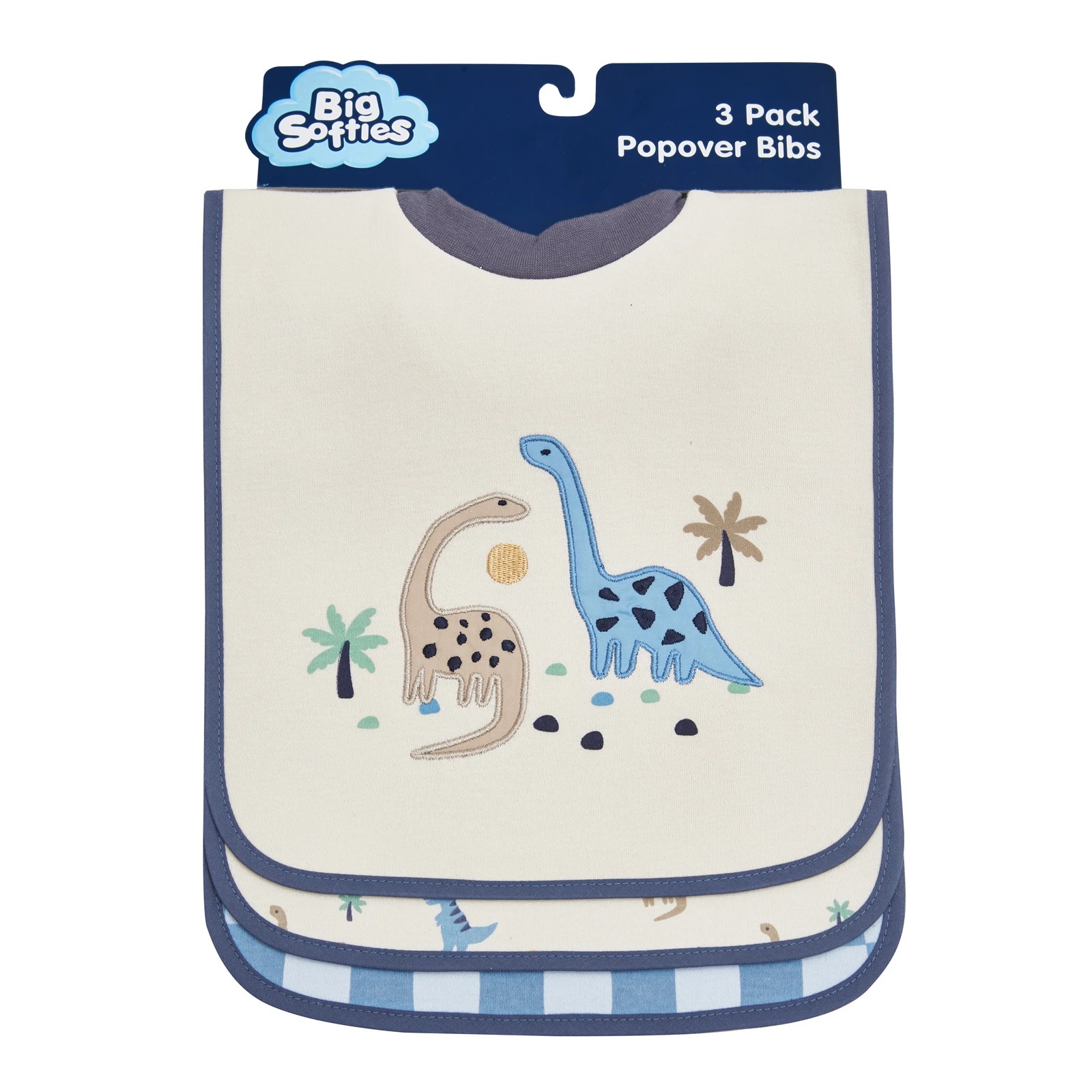 1 Big Softies 3 Pack Popover Bibs, Dino, 1 of 6