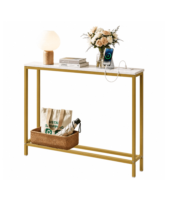 Artiss Console Table Entryway Hallway Display Desk Charging Station Marble Finish - White - White
