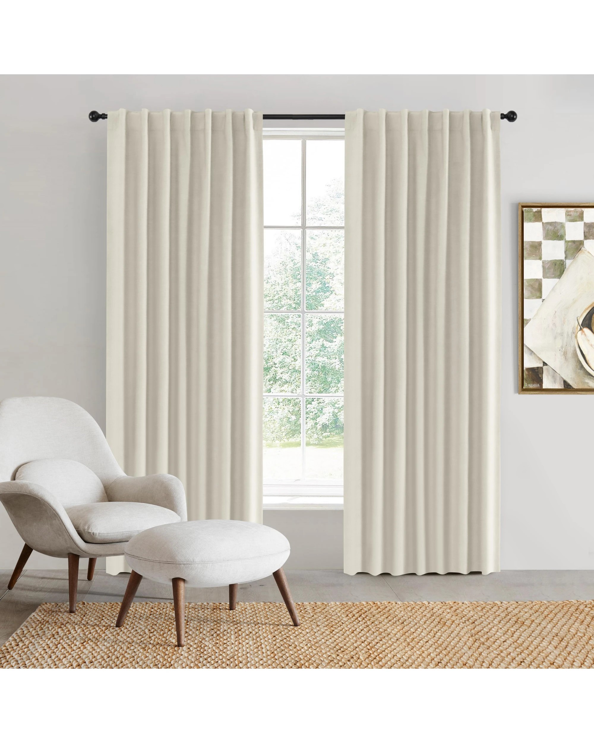 1 Sherwood Faux Linen 100% Blockout Concealed Tab Top Curtain Pair 225x223cm - Oat, 1 of 6