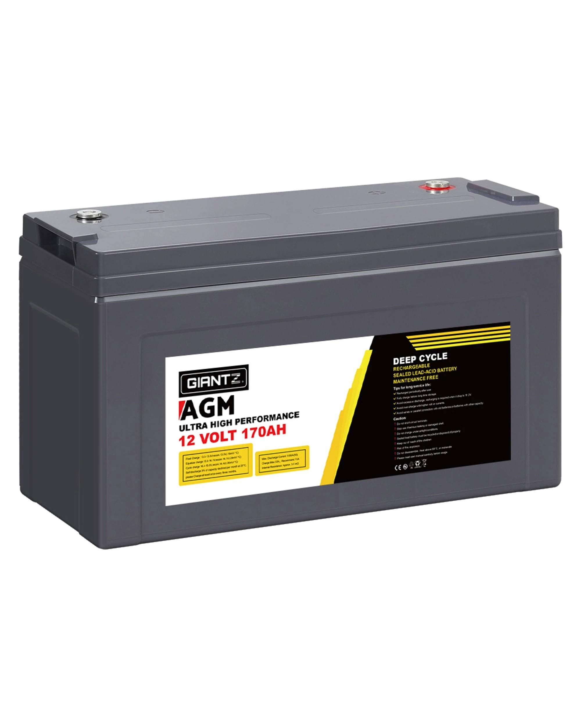 1 Giantz AGM Deep Cycle Battery 12V 170Ah Box Portable Solar Caravan Camping - Grey, 1 of 6
