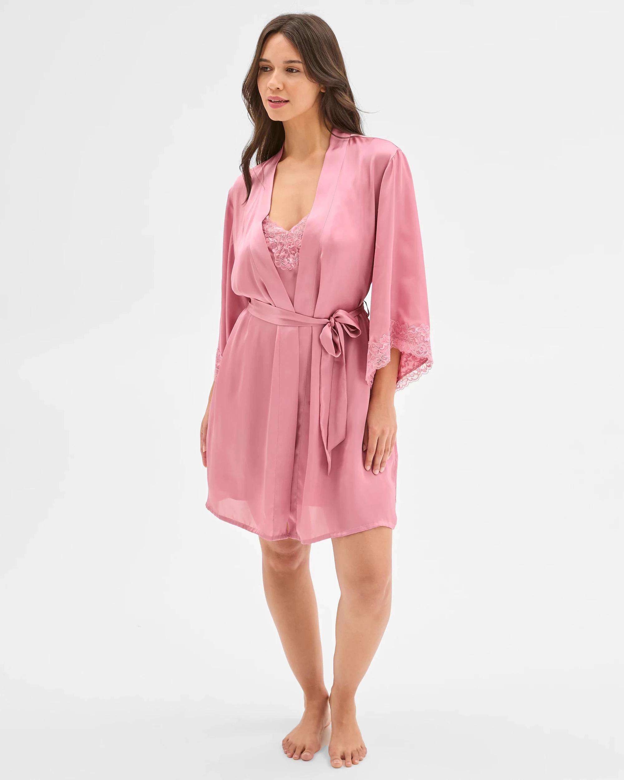 1 Target Woman Satin Short Sleep Robe PINK, 1 of 6