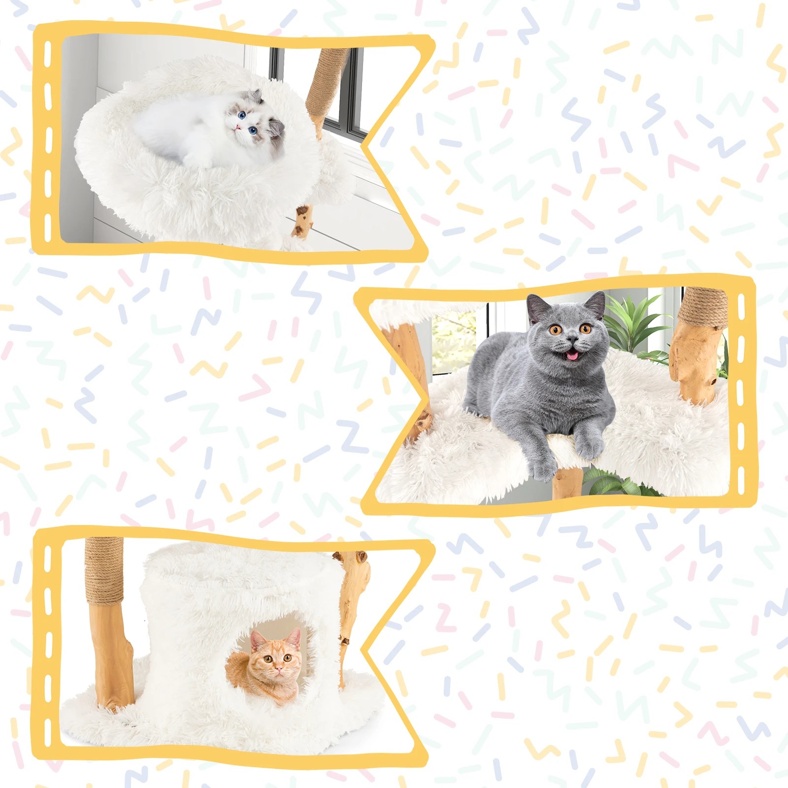 3 Costway 1.24M Solid Wood Cat Tree Kitten Climbing Activity Tower w/Scratching Post, 3 of 6