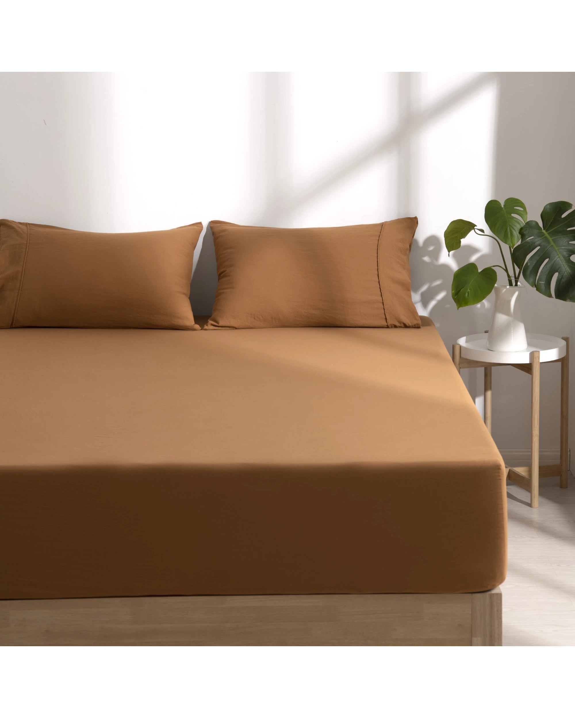 2 Dreamaker Superfine Washed Microfibre Combo Fitted Sheet Set - King Single Bed - Rust, 2 of 7