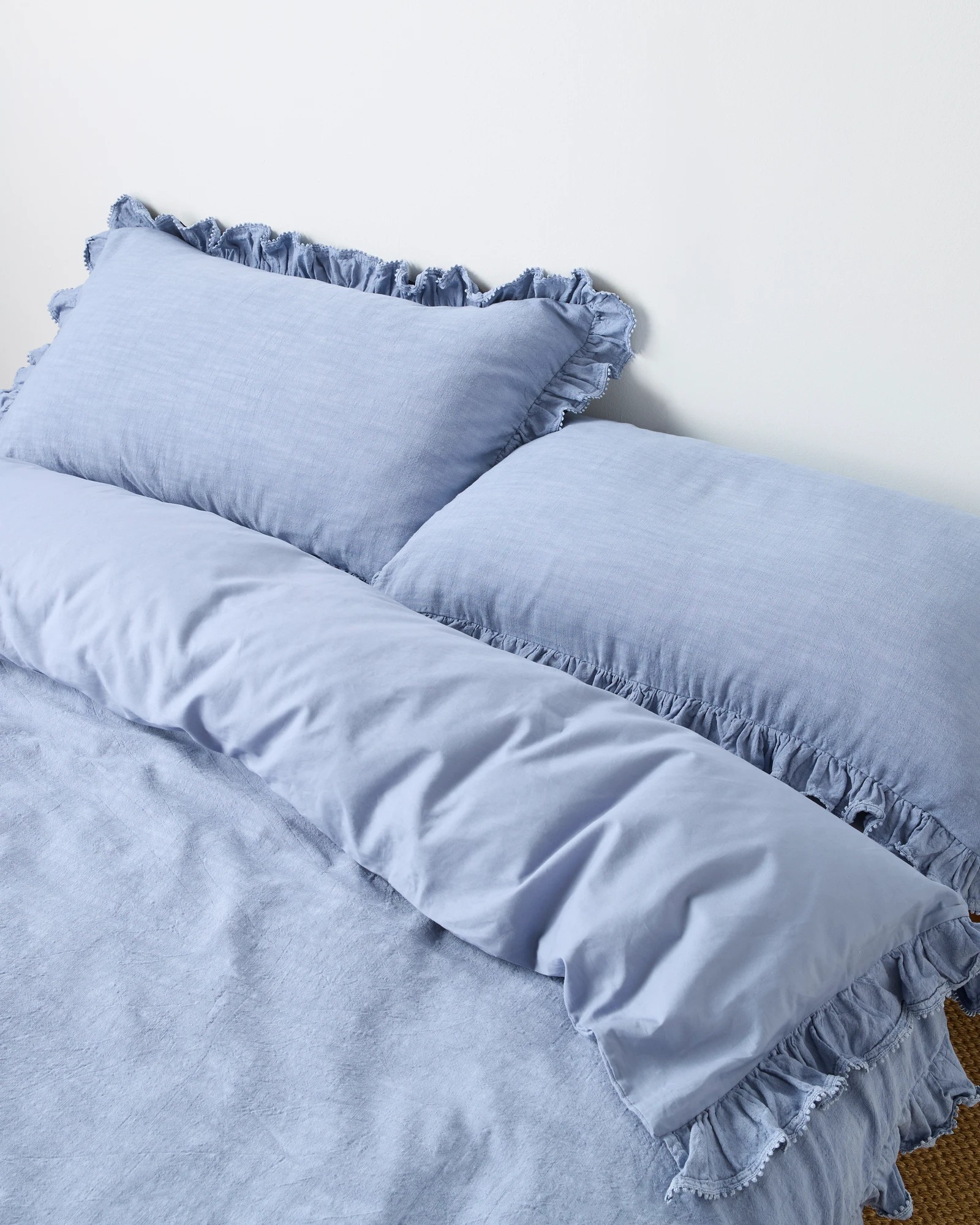 3 Target Kiara Australian Cotton Textured Stonewash Ruffle Quilt Cover Set
 - Queen Bed
 - Blue, 3 of 6