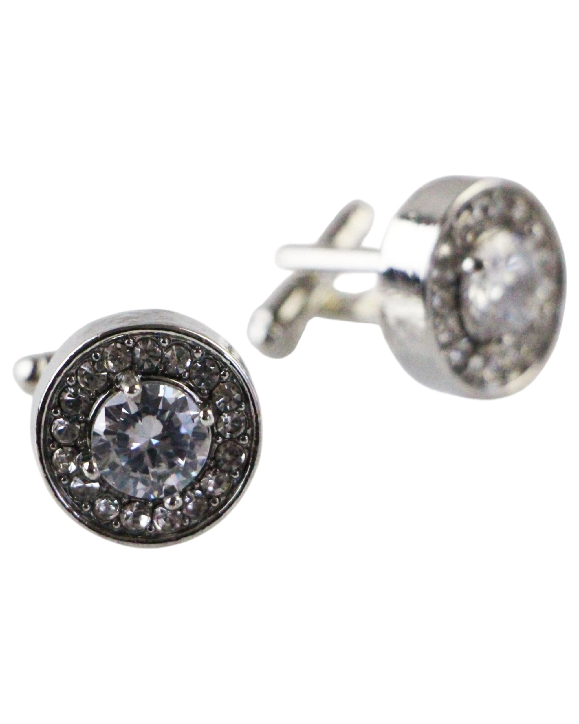 1 Zasel Mens Circular Diamond Cufflinks - Silver, 1 of 1