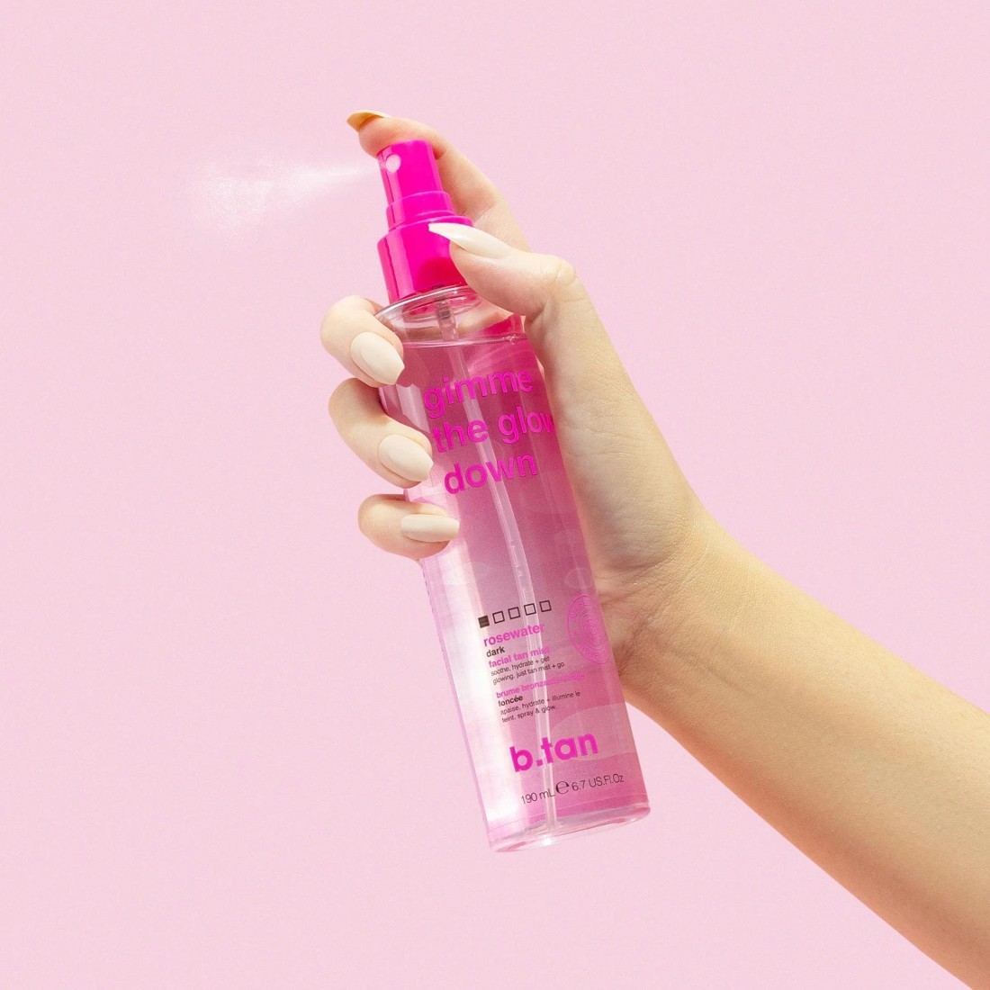 3 b.tan Gimme the Glow Down Facial Tan Mist 190ml - Rosewater Dark, 3 of 5