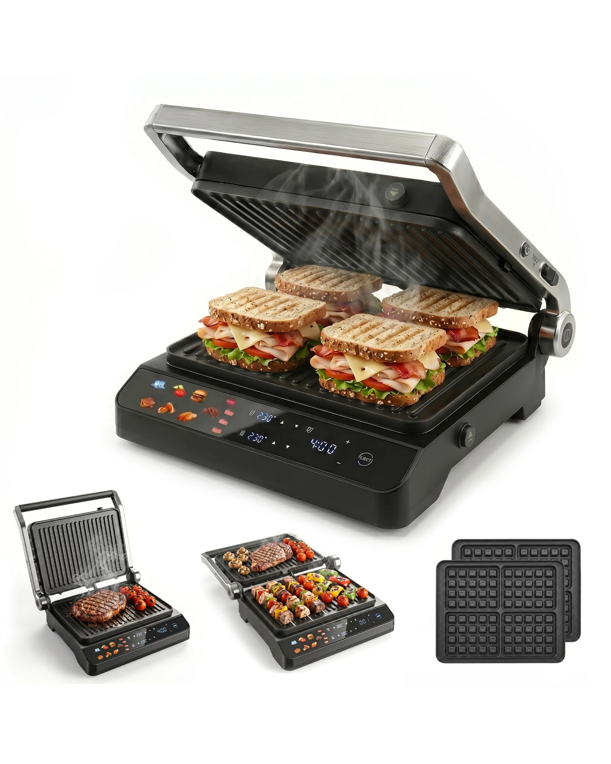 2 Yopower 2-IN-1 Sandwich & Waffle Maker - Black, 2 of 5