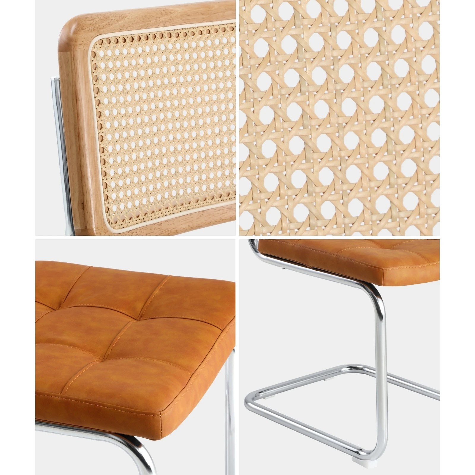 4 Oikiture 4x Rattan Dining Chair Cesca Replica Cantilever PU Leather Padded - Brown, 4 of 8