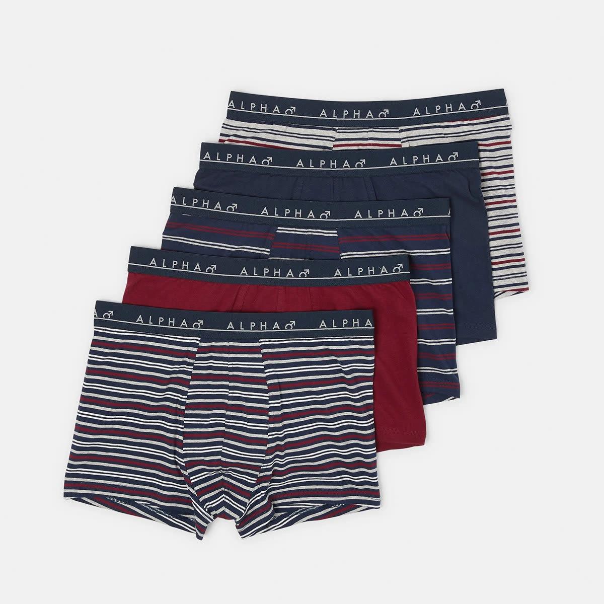 1 5 Pack Stripe and Plain Trunks RED NAVY GREY MULTI, 1 of 10