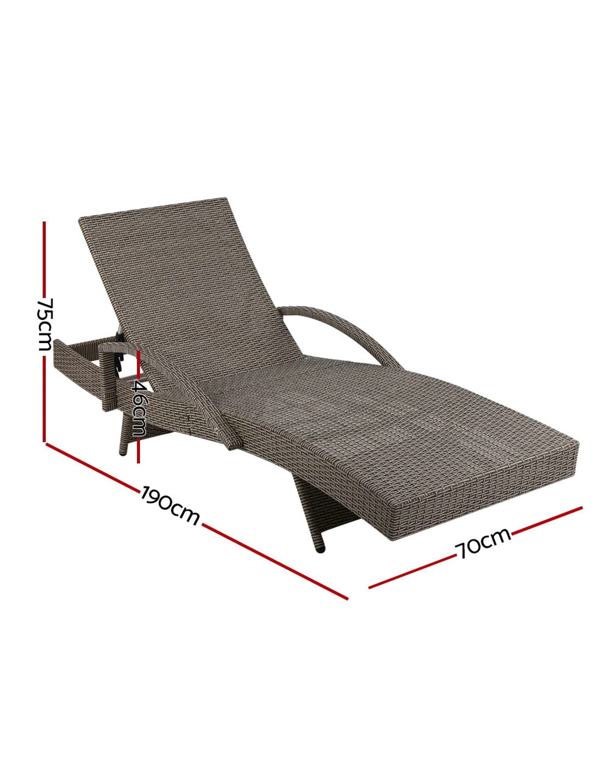1 Gardeon 2pc Sun Lounge Wicker Lounger Outdoor Furniture Beach Chair Adjustable Cushion
 - Grey, 1 of 2