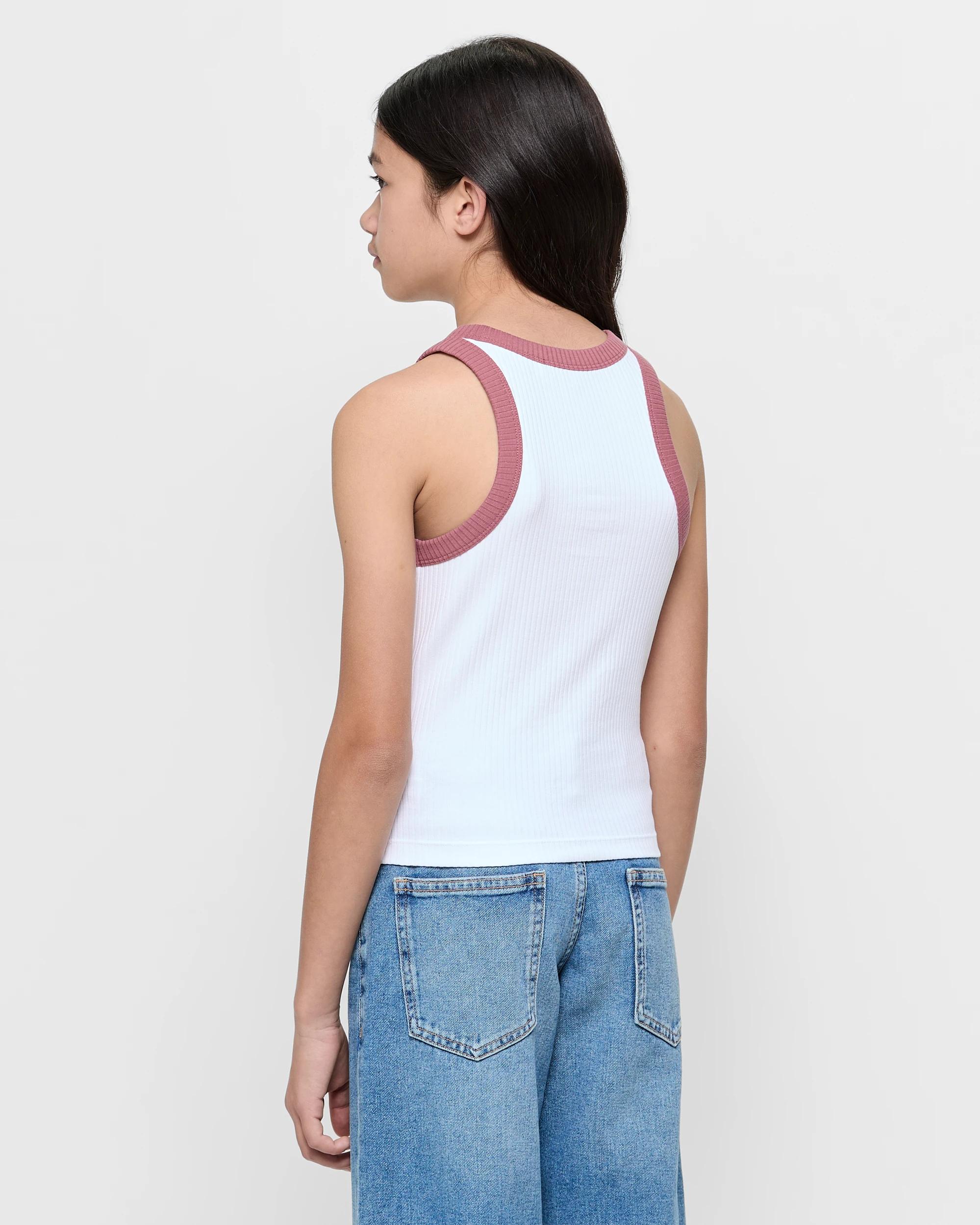 3 Target Australian Cotton Racer Back Rib Tank WHITE / PINK, 3 of 5