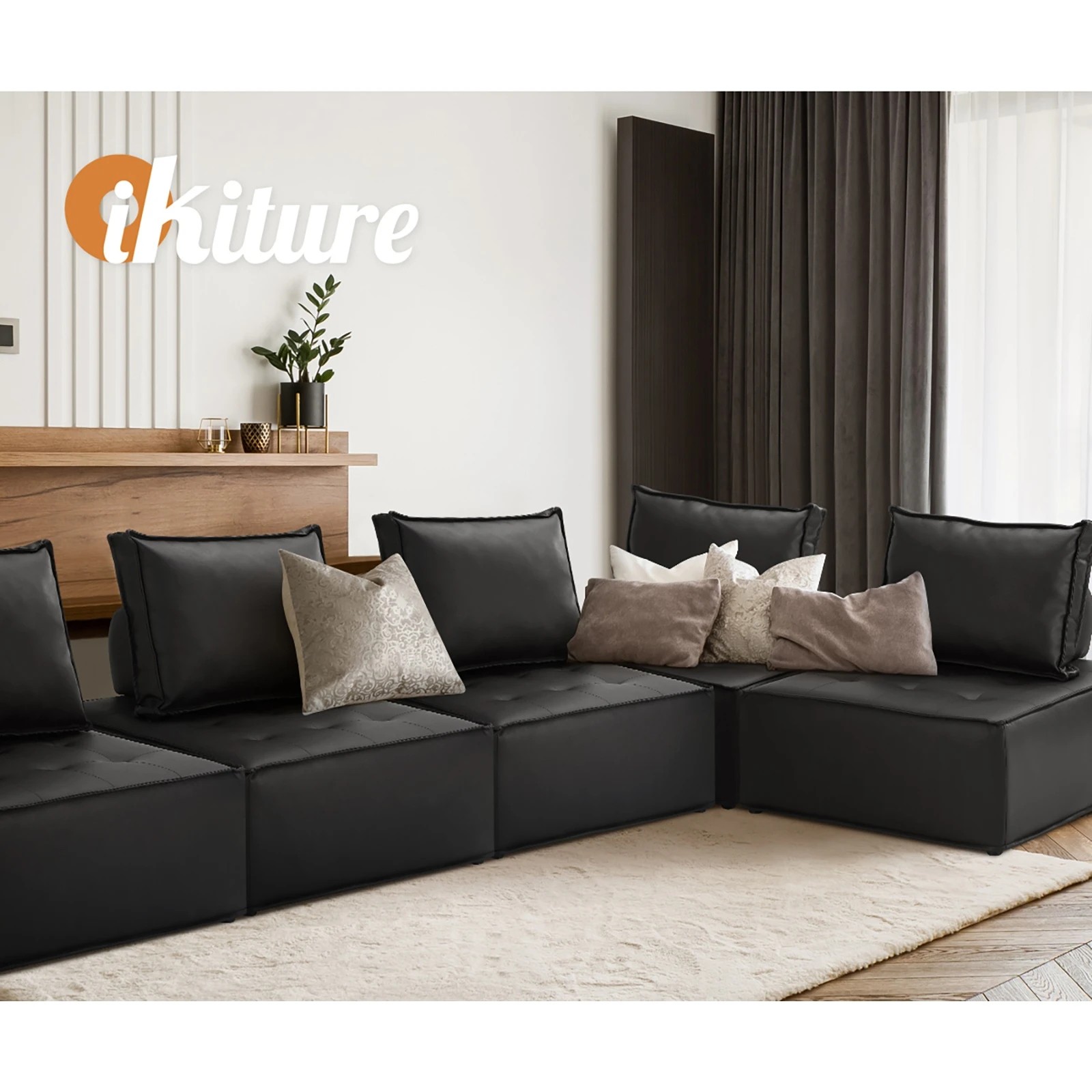 7 Oikiture 1pc Modular Sofa Lounge Chair Armless Tofu Back Pu Leather
 - Black, 7 of 10