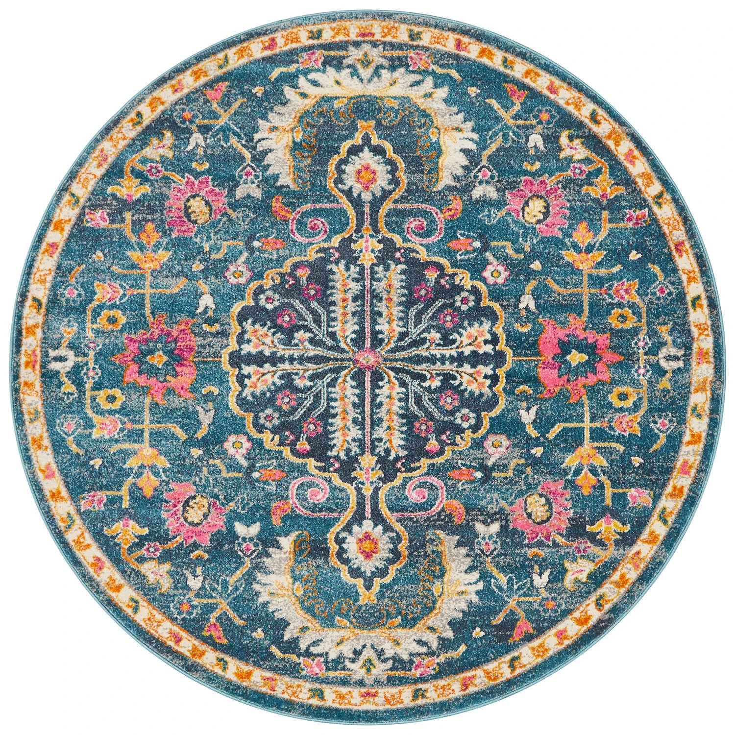 2 Common Ground Rugs Atlas 209 200x200cm - Medium Round Power Loomed Pet Friendly Rug - Blue, 2 of 5
