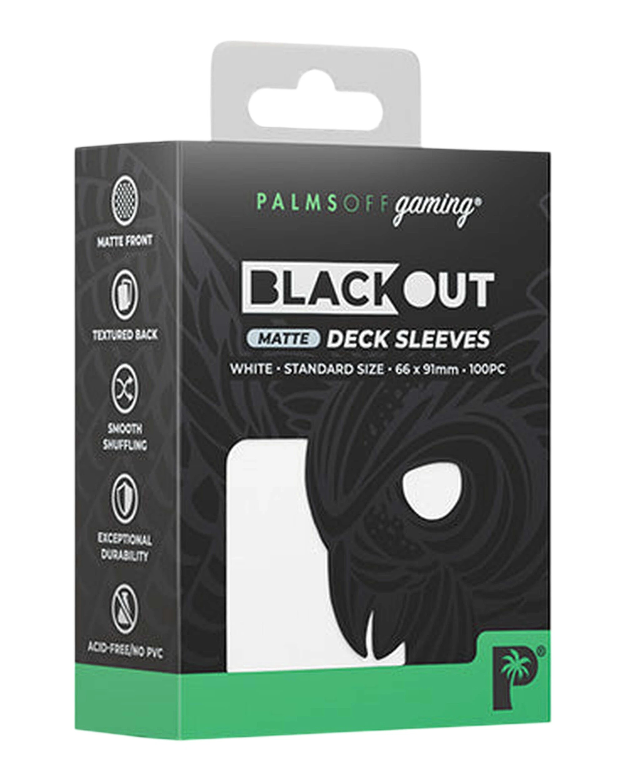 1 Palms Off Gaming Palms Off Standard 100pc Blackout Deck Sleeves White Matte, 1 of 3