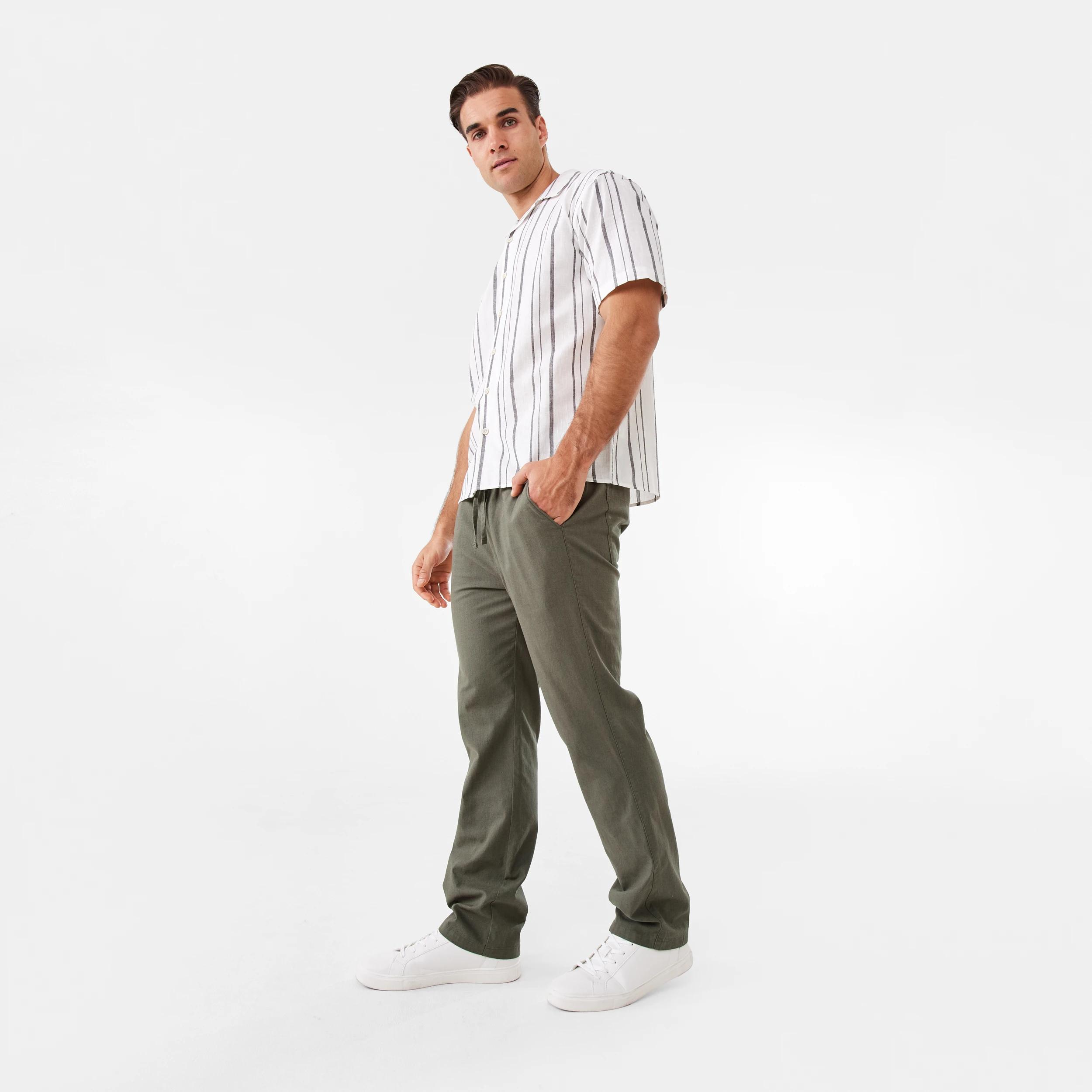 3 Cotton Linen Chino Pants TEA LEAF, 3 of 8